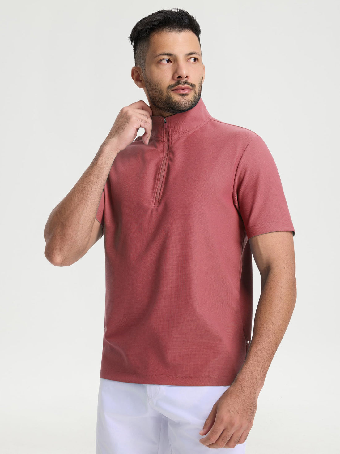 M MAELREG Golf Shirt for Men Zipper Waffle Texture Moisture Wicking Dry Fit Collared Lightweight Mens Polo Shirt Short Sleeve