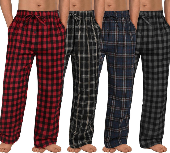 4 Pack Mens Pajama Pants Cotton Woven Plaid Sleep Lounge PJ Bottoms