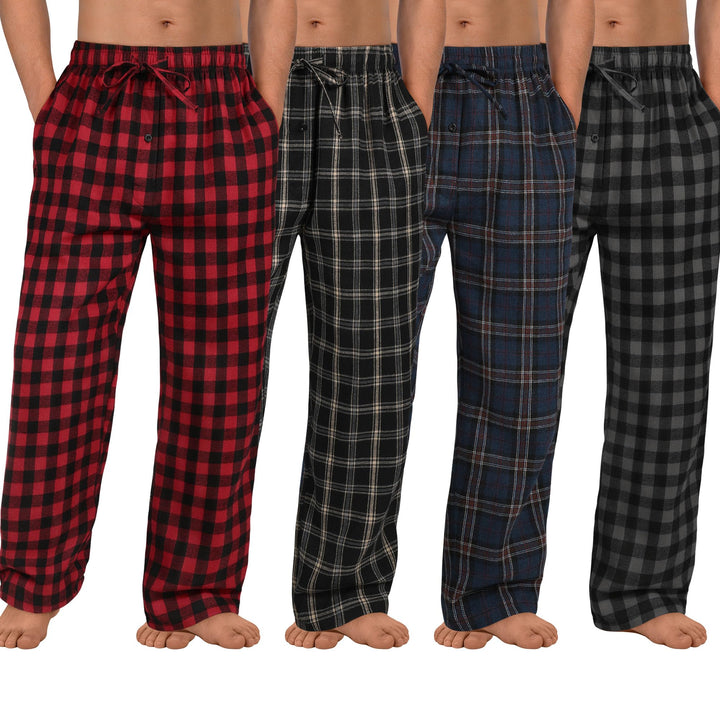 4 Pack Mens Pajama Pants Cotton Woven Plaid Sleep Lounge PJ Bottoms