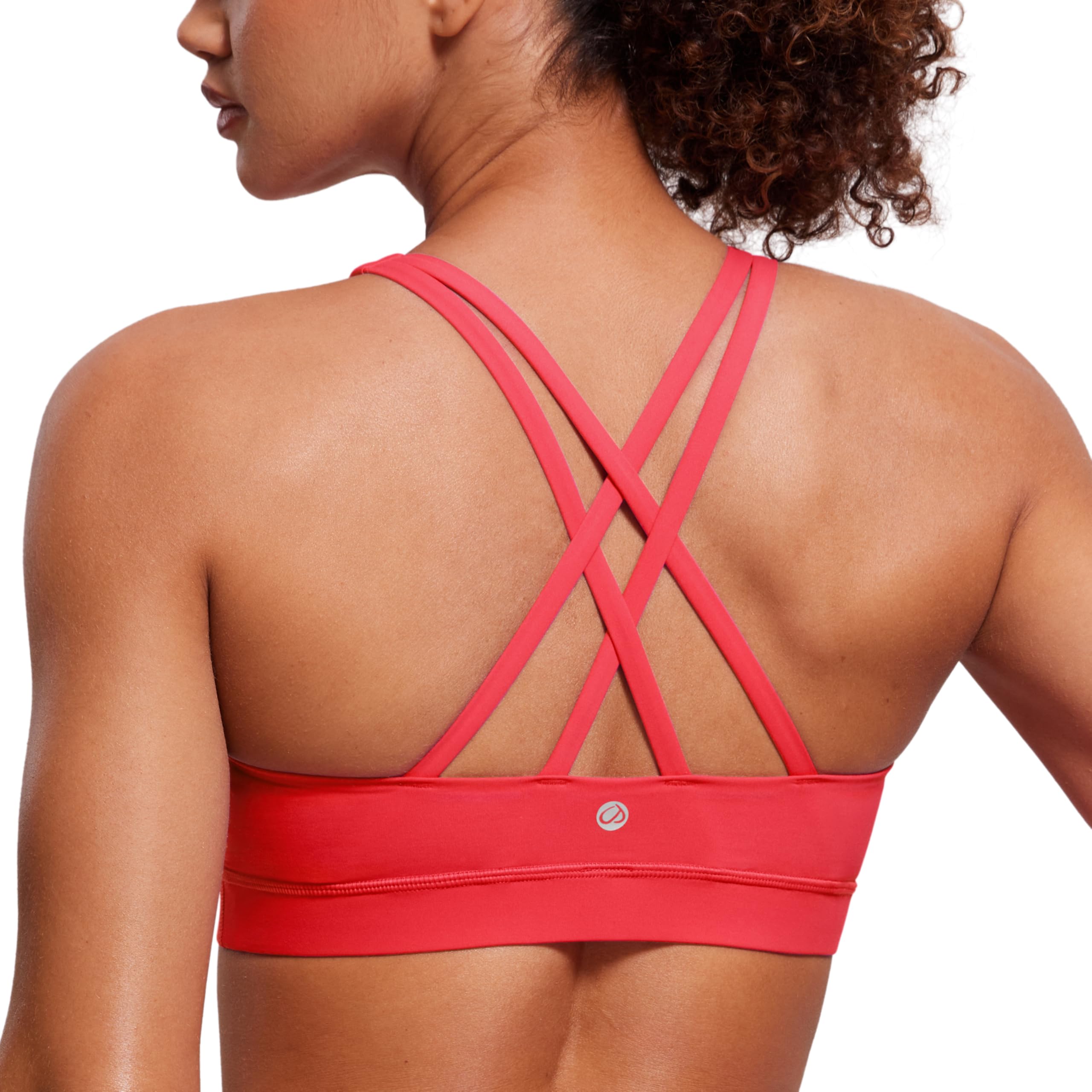 CRZ YOGA Naked Feeling Strappy Sports Bras | Medium Support, Removable Pads, Yoga, Sleek, Scoop Neck, for Women