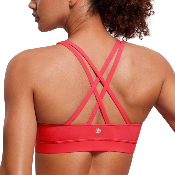 CRZ YOGA Naked Feeling Strappy Sports Bras | Medium Support, Removable Pads, Yoga, Sleek, Scoop Neck, for Women
