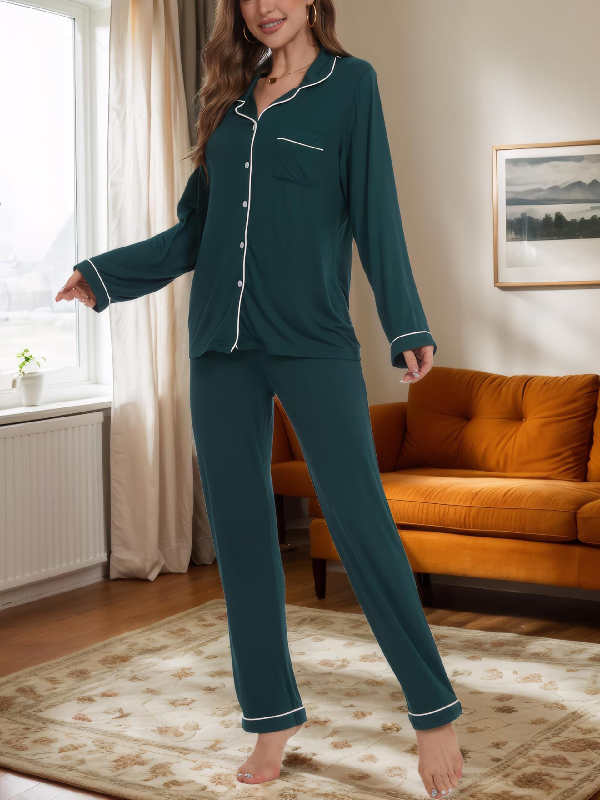 Button Up Pajamas for Women Long Sleeve Sleepwear Soft Loungewear Ladies Pjs Set XS-XXL