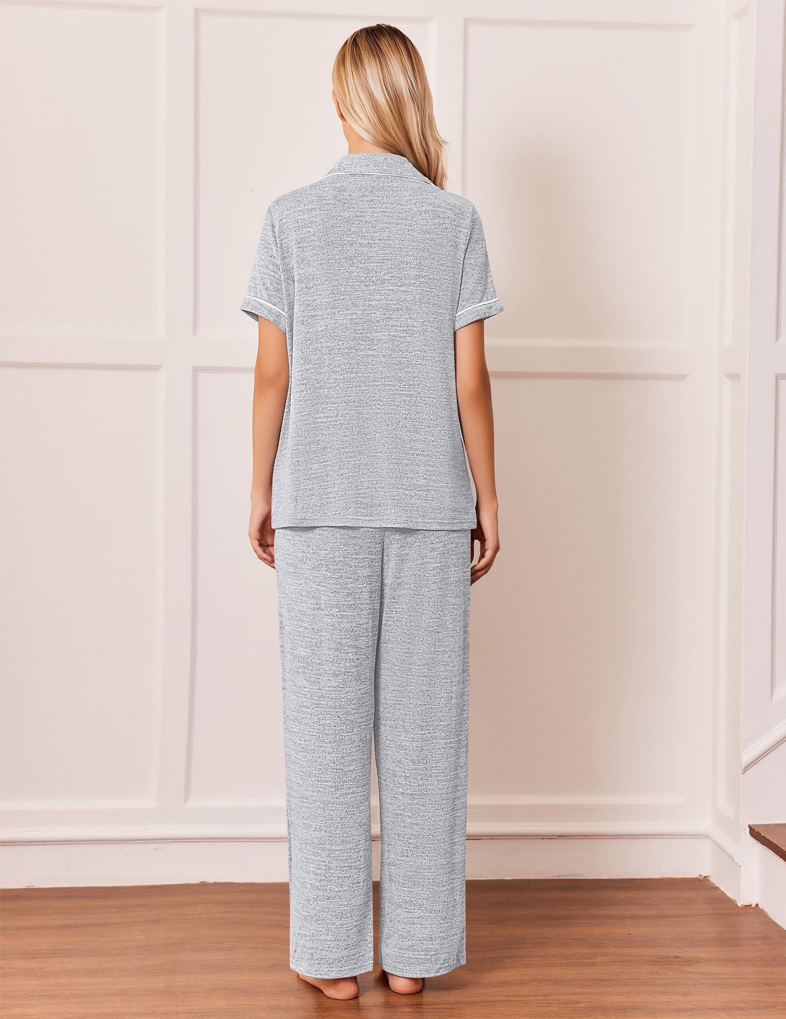 Ekouaer Pajamas for Women Set Short Sleeve Long Pants 2 Piece Lounge Set