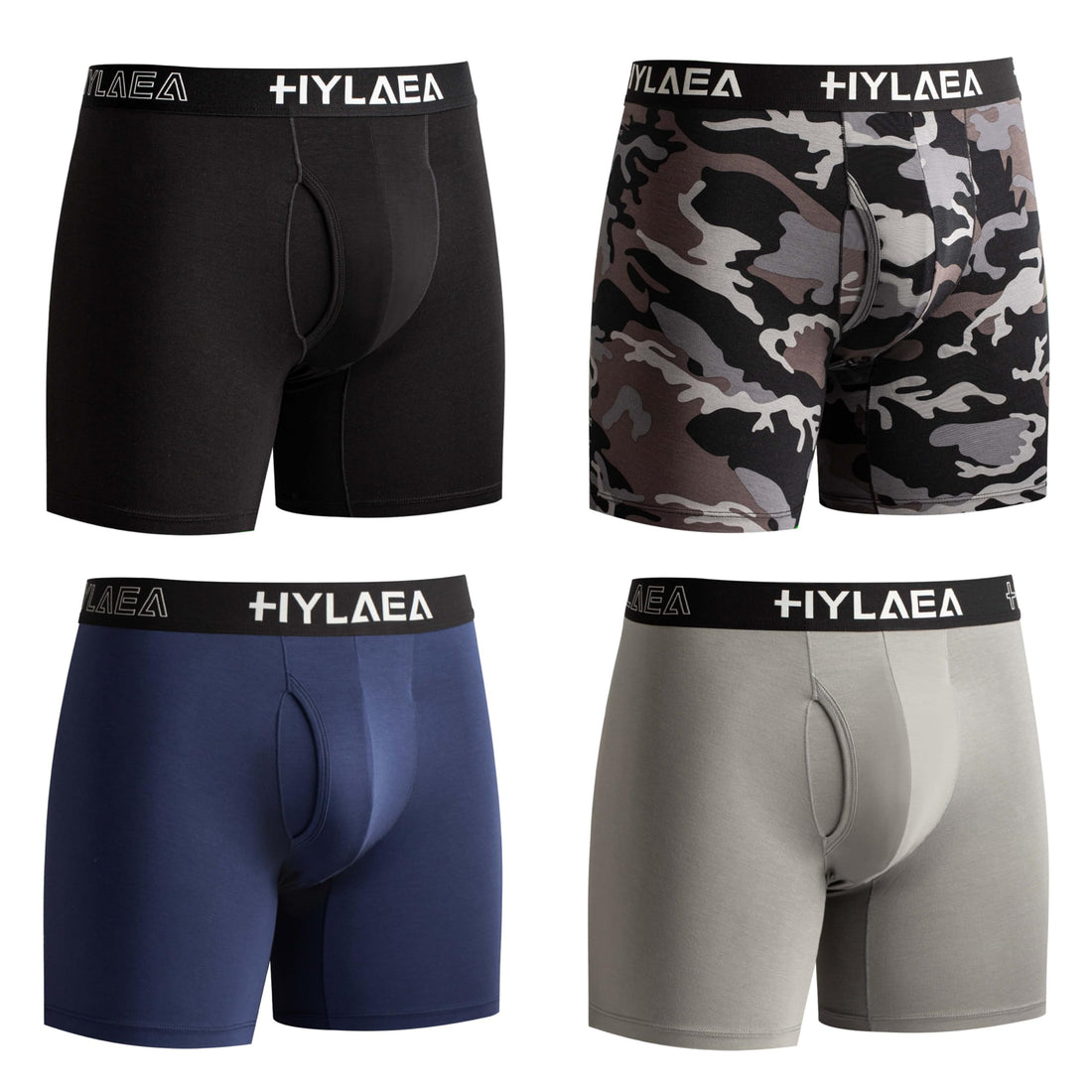 Hylaea Mens Bamboo Boxer Briefs, Breathable Moisture-Wicking Underwear | No Ride Up | 3D Pouch Support | Quick Dry | Anti-Odor | Tagless | Wide Waistband | Extended Leg Cut | Lightweight Fabric
