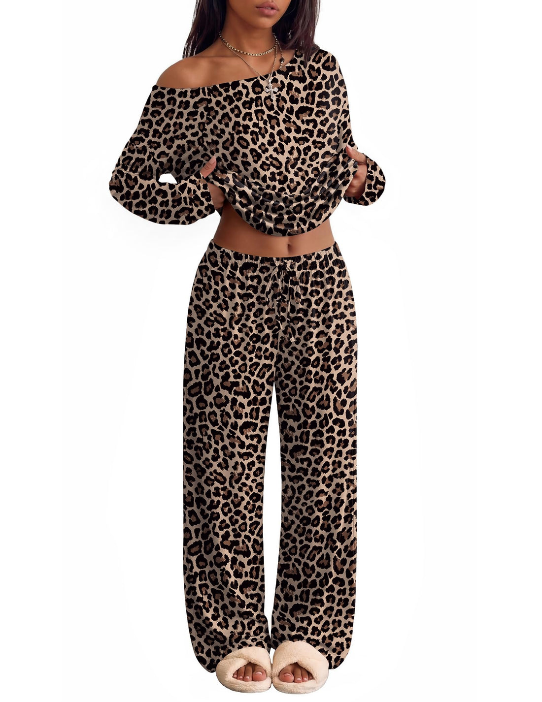Ekouaer Womens Pajama Sets Off Shoulder Lounge Set 2 Piece Long Sleeve PJs