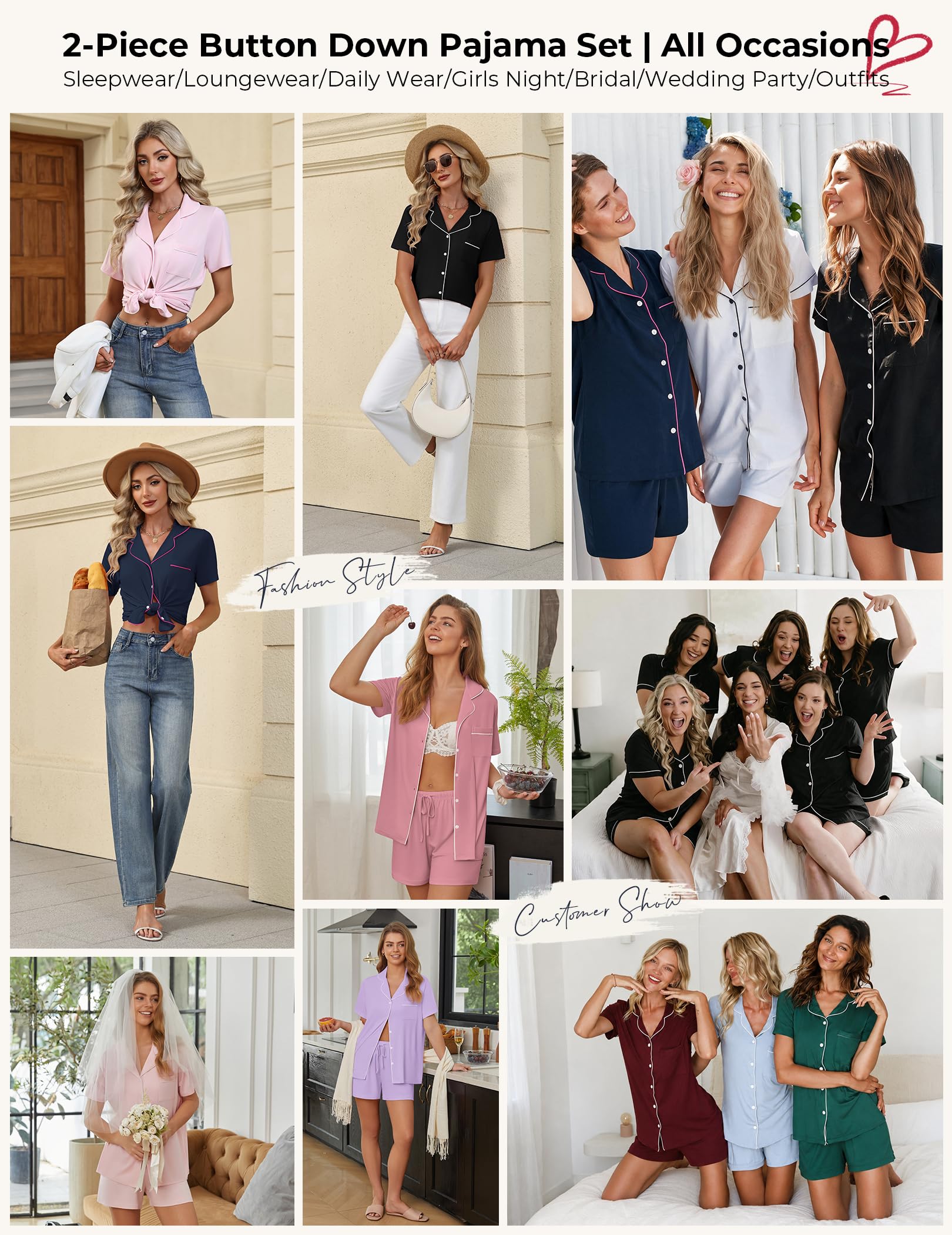 Womens Pajama Sets Summer Pjs Short Sleeve Button Down Top and Shorts Bride Sleepwear 2 Piece Comfy Lounge Set S-XXL