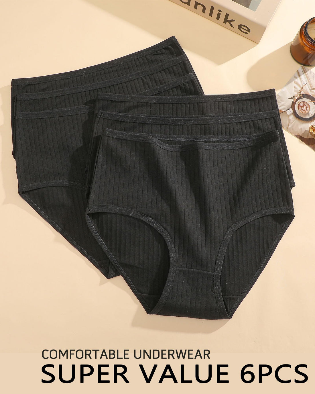 FINETOO Cotton Underwear for Women High Waisted Ribbed Full Coverage Briefs Soft Breathable Moisture Wicking Panties 6 Pack