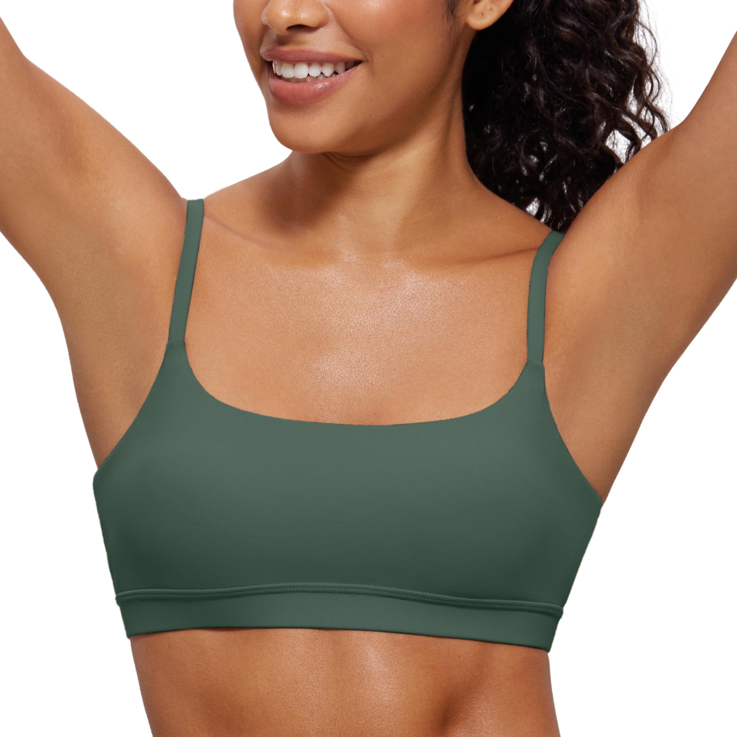 CRZ YOGA Butterluxe Scoop Neck Sports Bras | Light Support, Removable Pads, Yoga, Extremely Soft, U Back, Adjustable Spaghetti Straps, for Women