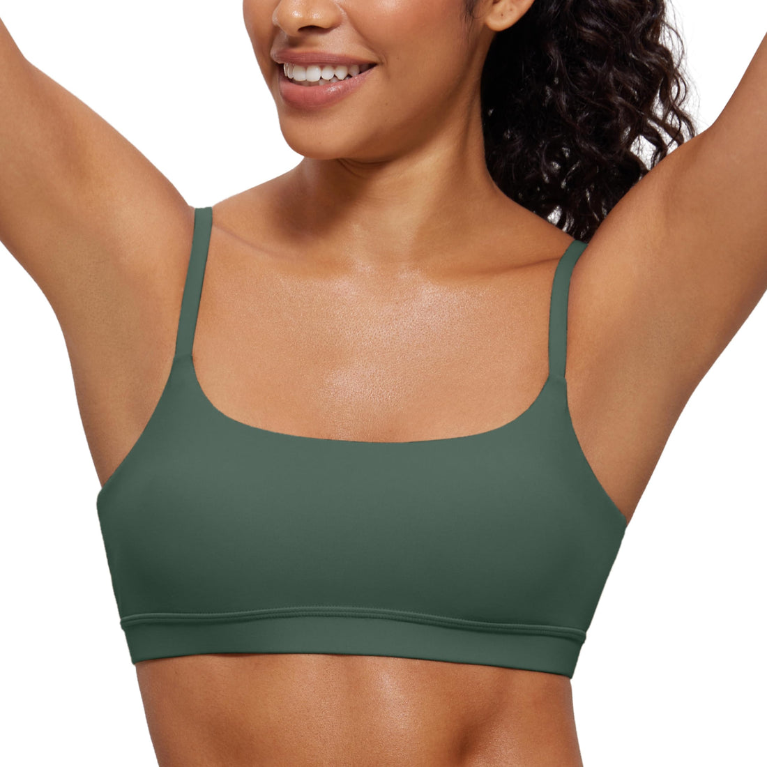 CRZ YOGA Butterluxe Scoop Neck Sports Bras | Light Support, Removable Pads, Yoga, Extremely Soft, U Back, Adjustable Spaghetti Straps, for Women