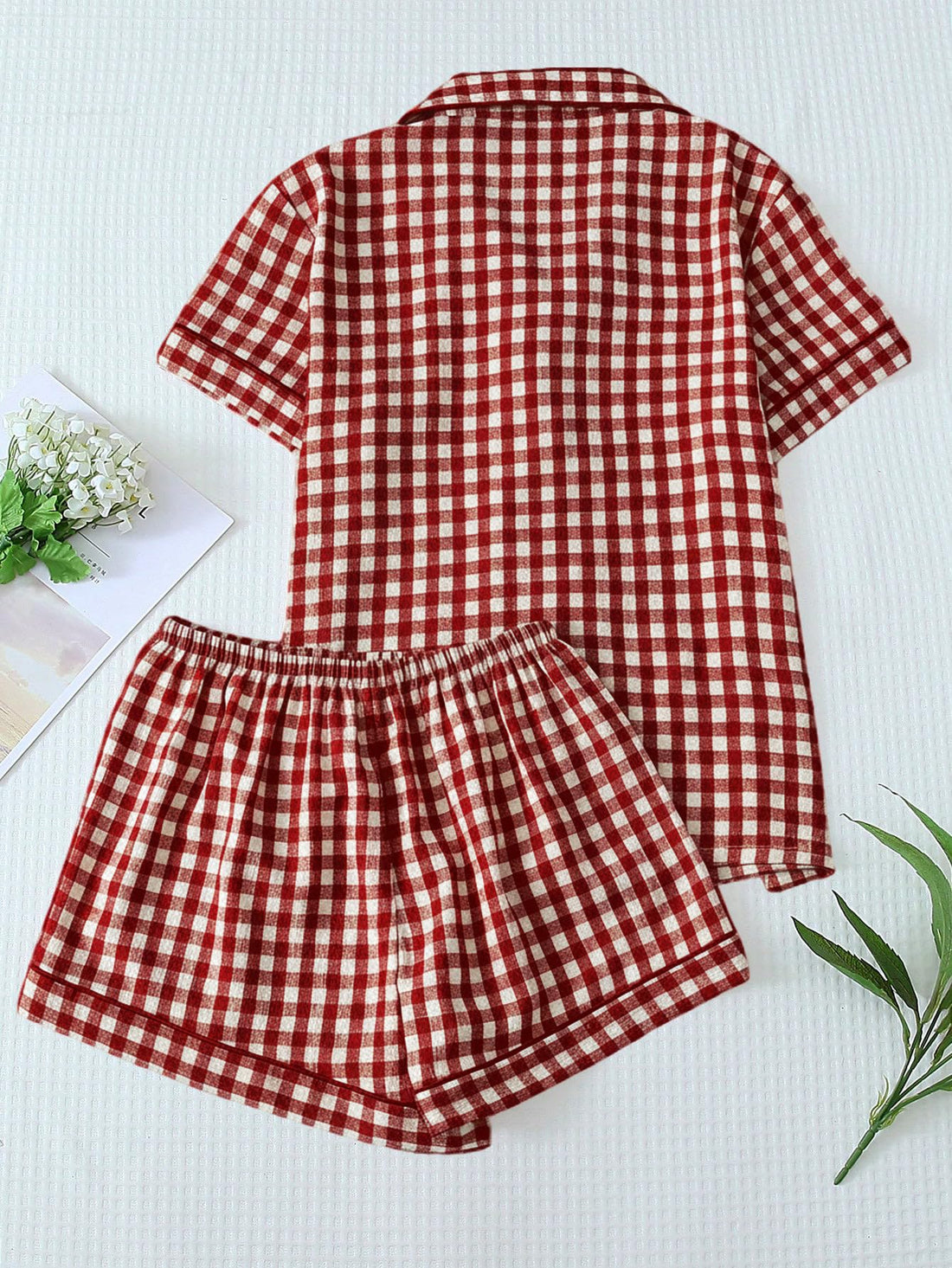 Verdusa Pajamas Sets 2 Piece Gingham Cute Button Down Shirts with Shorts