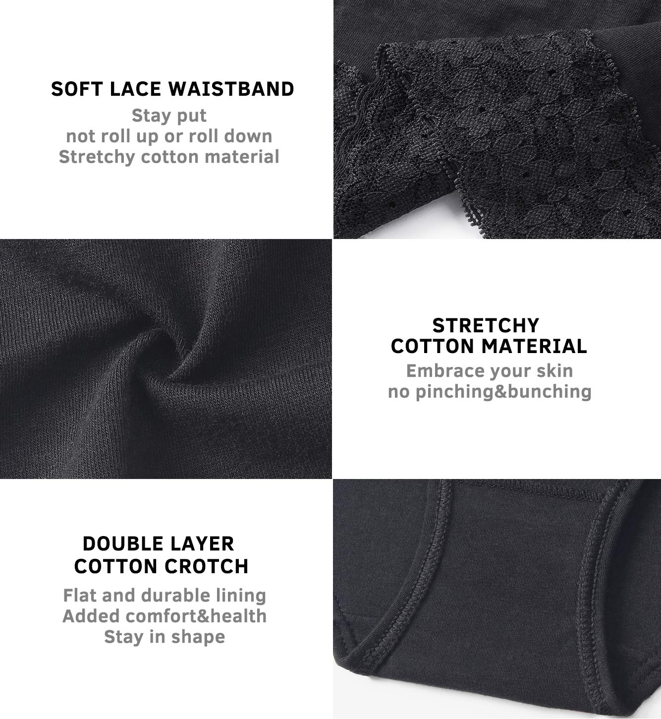 Wealurre Cotton Panties for Women Bikini Underwear Hipster Underpants Lace Briefs Pack