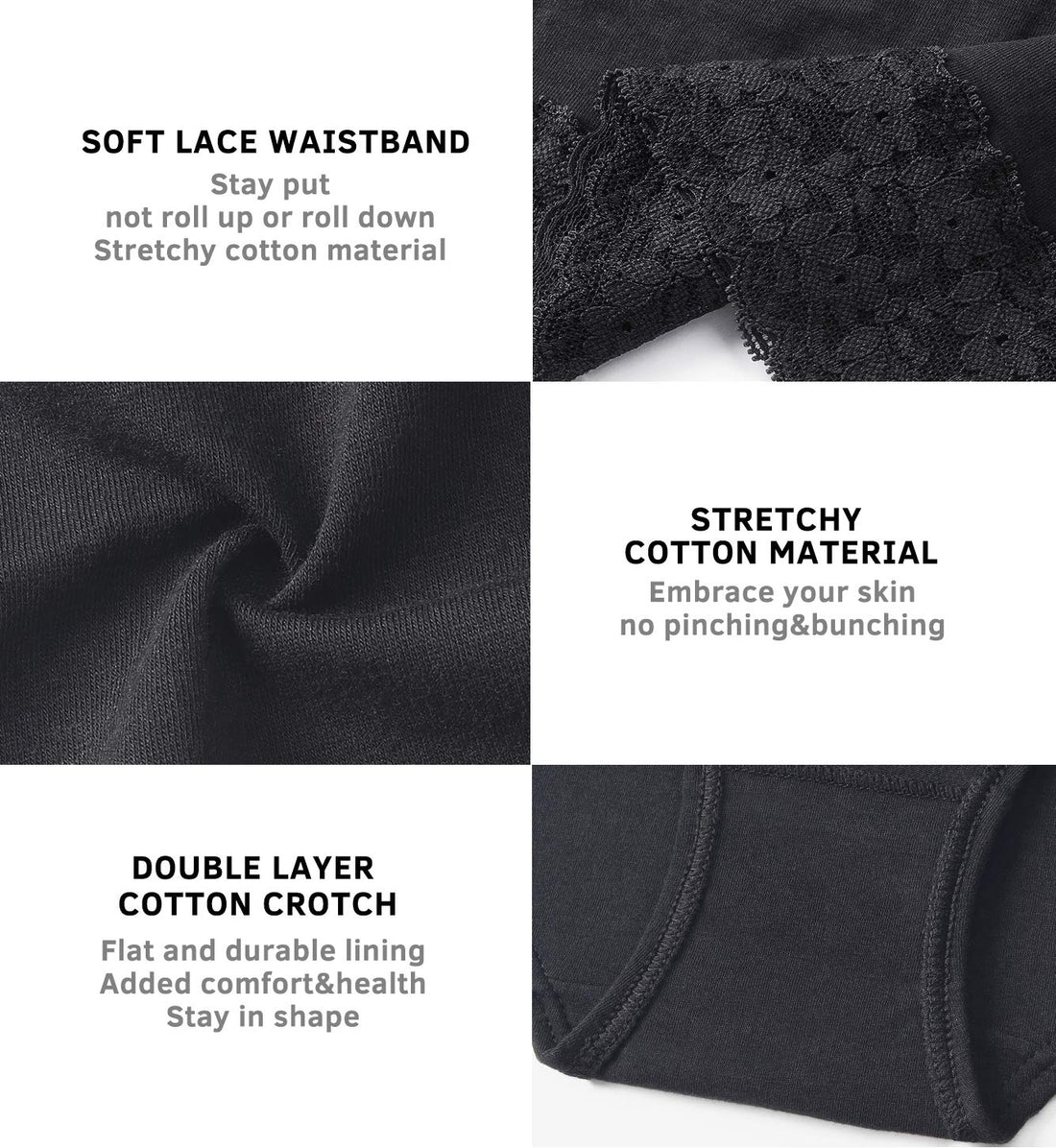 Wealurre Cotton Panties for Women Bikini Underwear Hipster Underpants Lace Briefs Pack