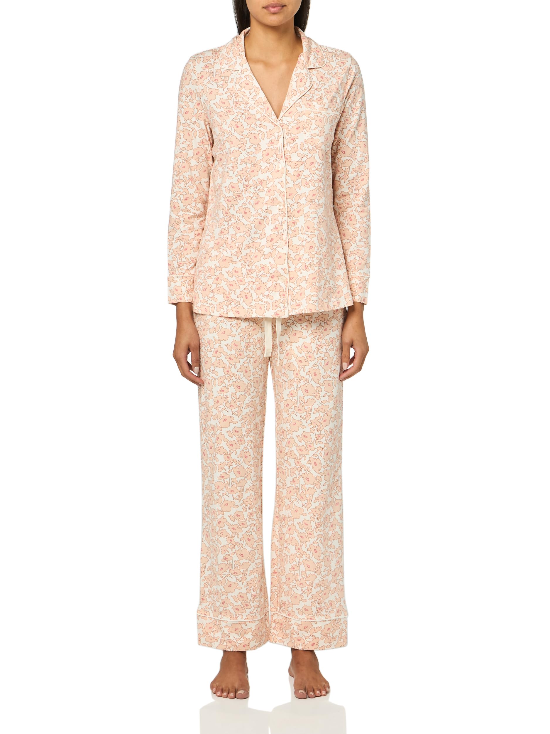Amazon Essentials Women's Long Sleeve Cotton Modal Pajama Set, Loungewear with Full-Length Bottom