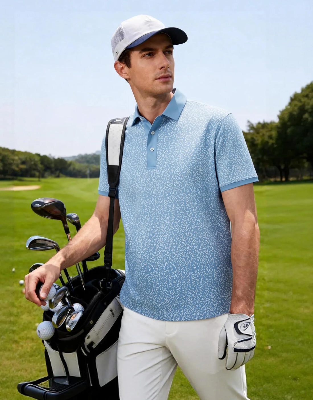 M MAELREG Golf Polo Shirts for Men Dry Fit Performance Lightweight Printing Contrast Collar Mens Golf Shirts Short Sleeve