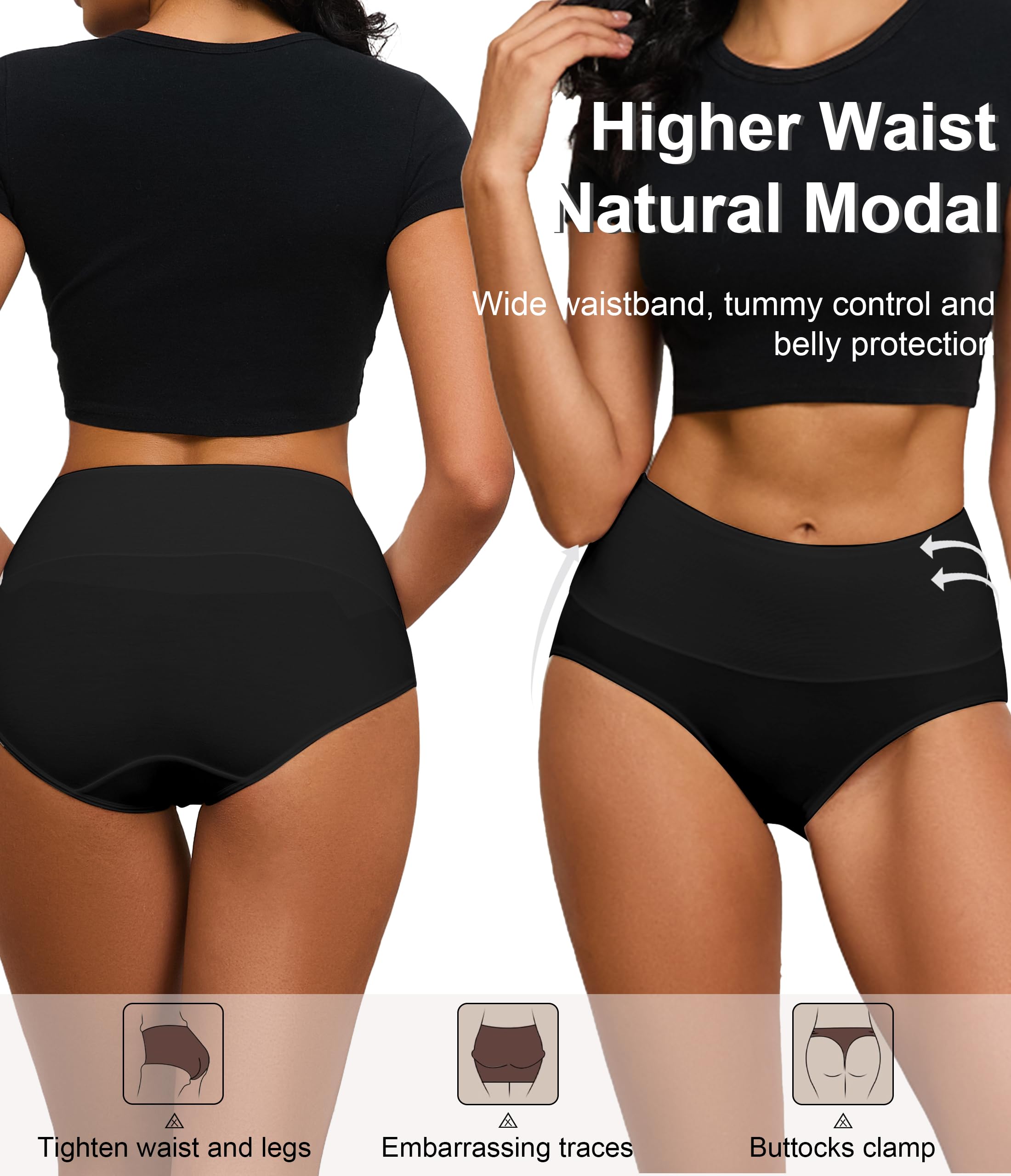ANLIQI Women's Modal Underwear High Waisted Full Coverage Briefs Soft Stretch Breathable Ladies Hipster Panties Multipack