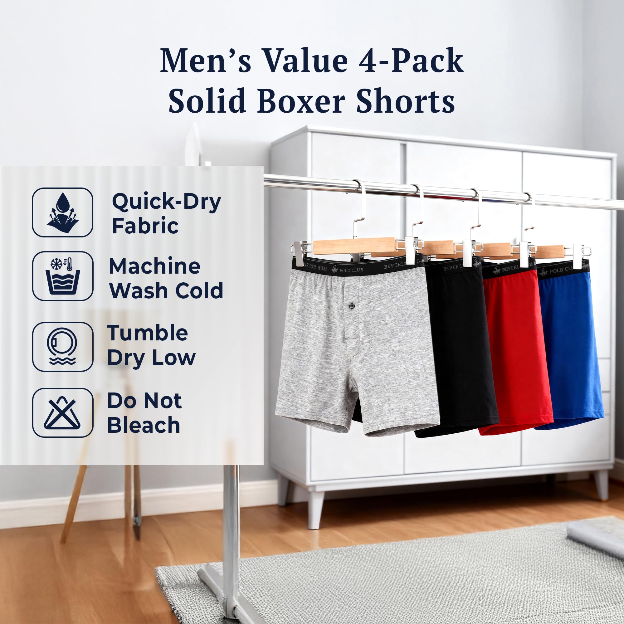 Beverly Hills Polo Club Men's 4 Pack Knit Boxer Short