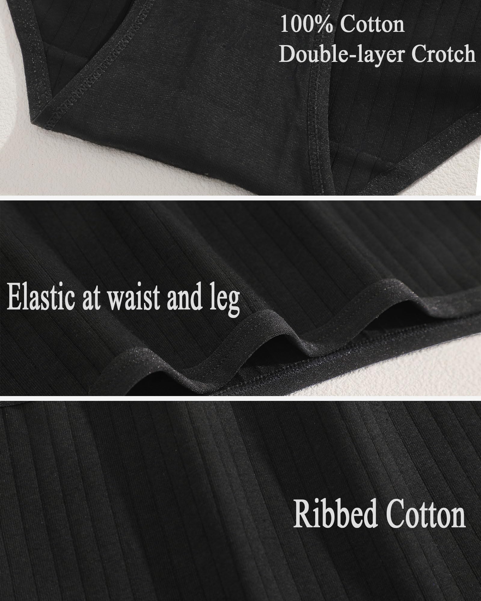 FINETOO Cotton Underwear for Women High Waisted Ribbed Full Coverage Briefs Soft Breathable Moisture Wicking Panties 6 Pack