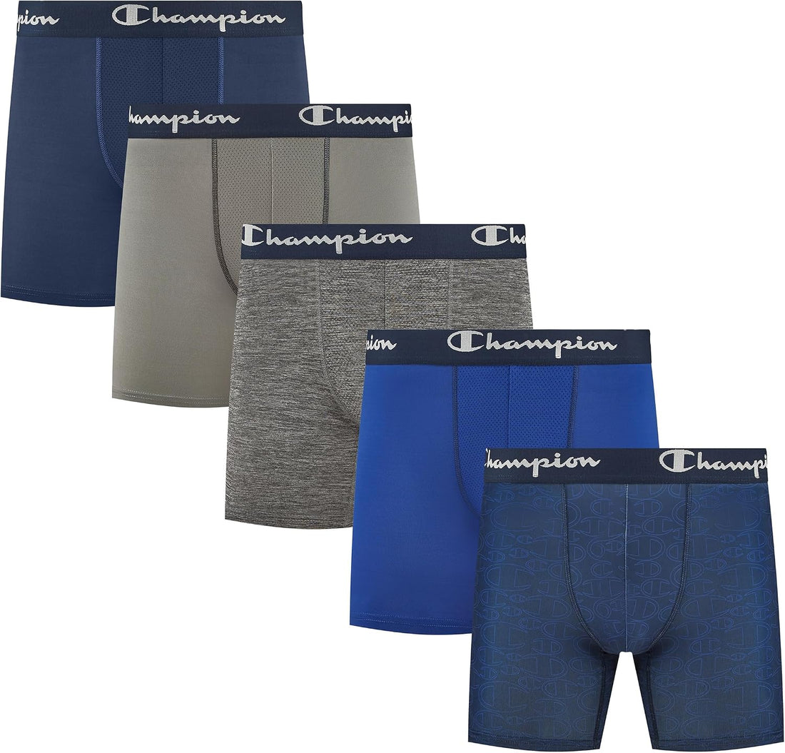 Champion Men's Performance Boxer Brief-5 Pack- With Moisture-wicking, Odor Control, Mesh Pouch & No Ride-up Fit (S–xl)