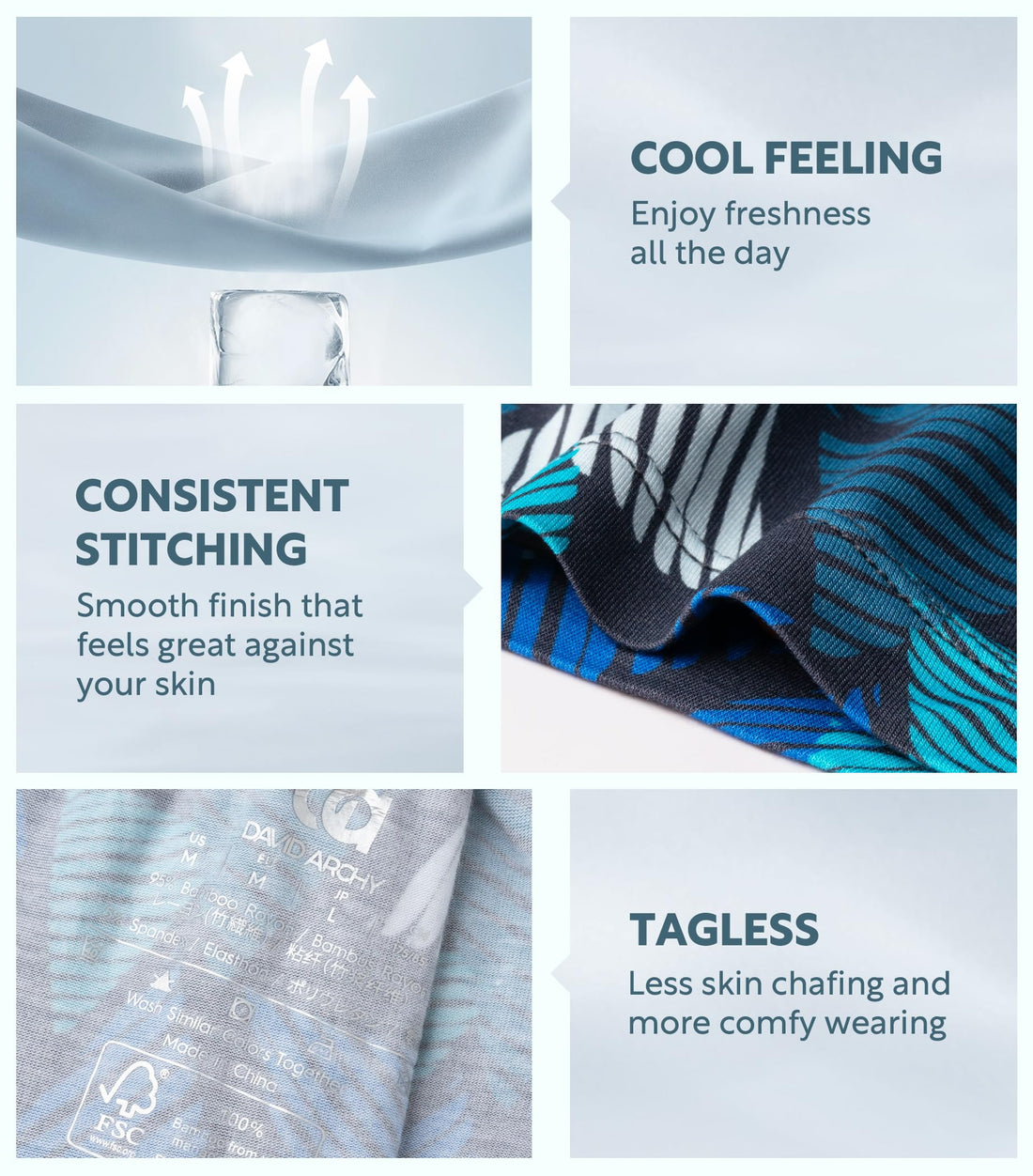 DAVID ARCHY Men's Bamboo Rayon Boxers Breathable Cooling Mens Boxer Shorts with Button Fly Relaxed Fit Underwear 3/4/5 Pack
