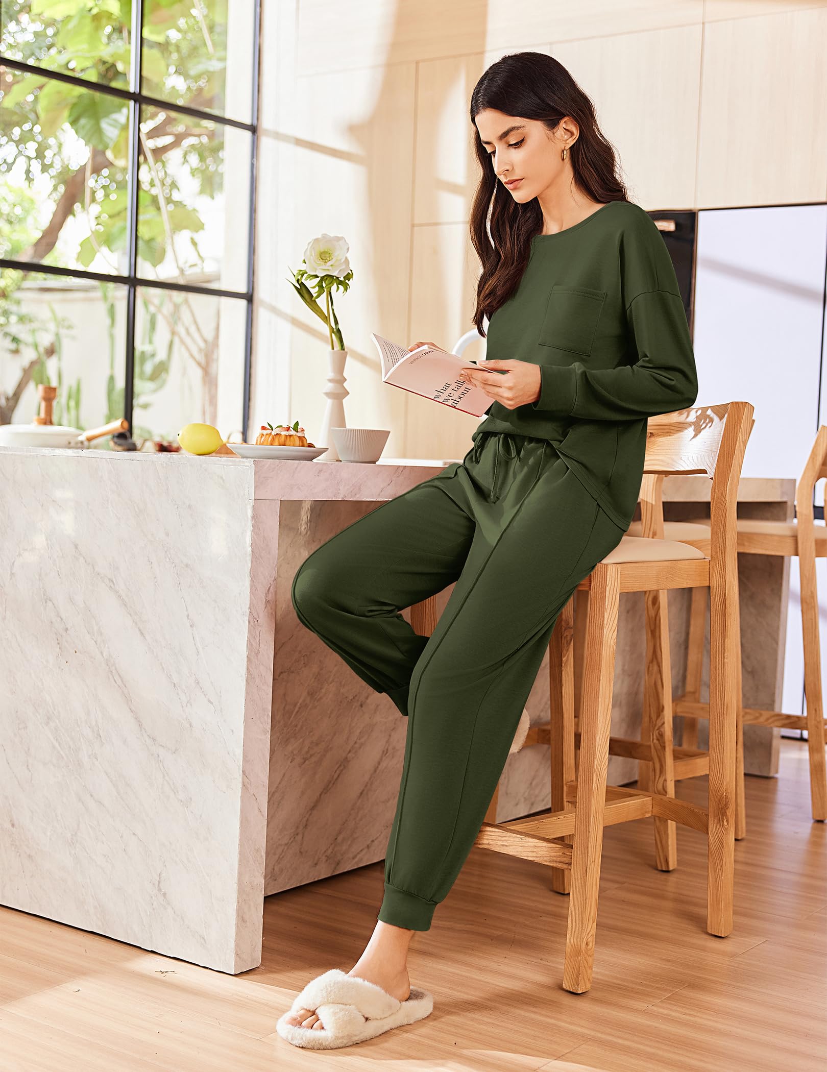 Ekouaer Lounge Sets for Women 2 Piece Jogger Pants Pajamas