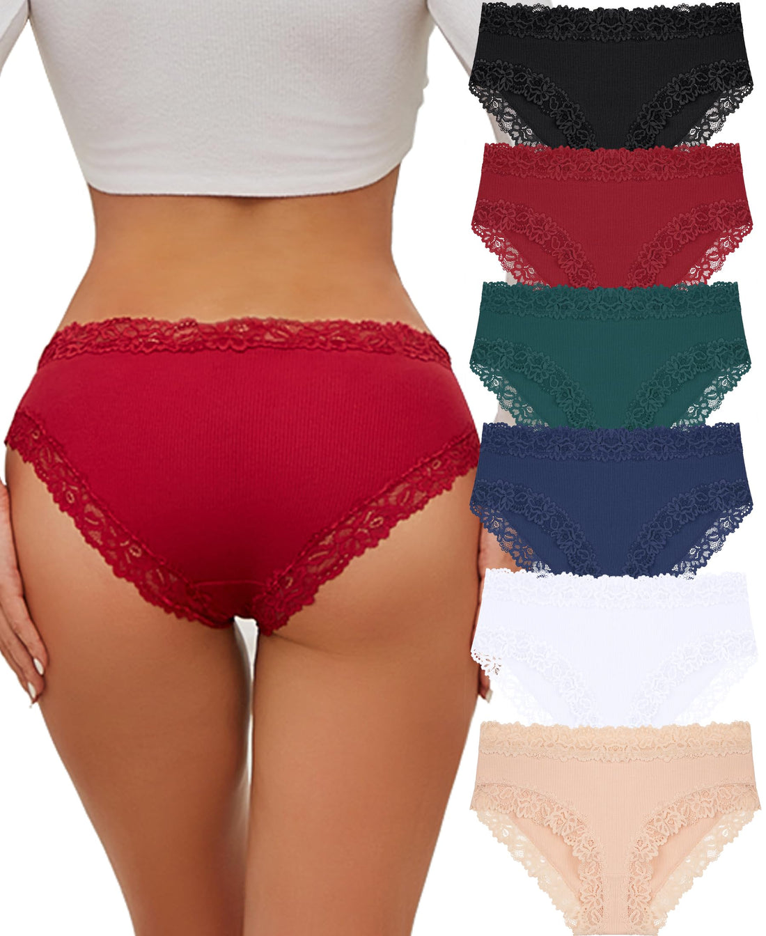 Knowyou Cotton Underwear for Women No Roll Soft Panties No Dig Lace Waist Hipster Breathable Cheeky Lingerie for Women
