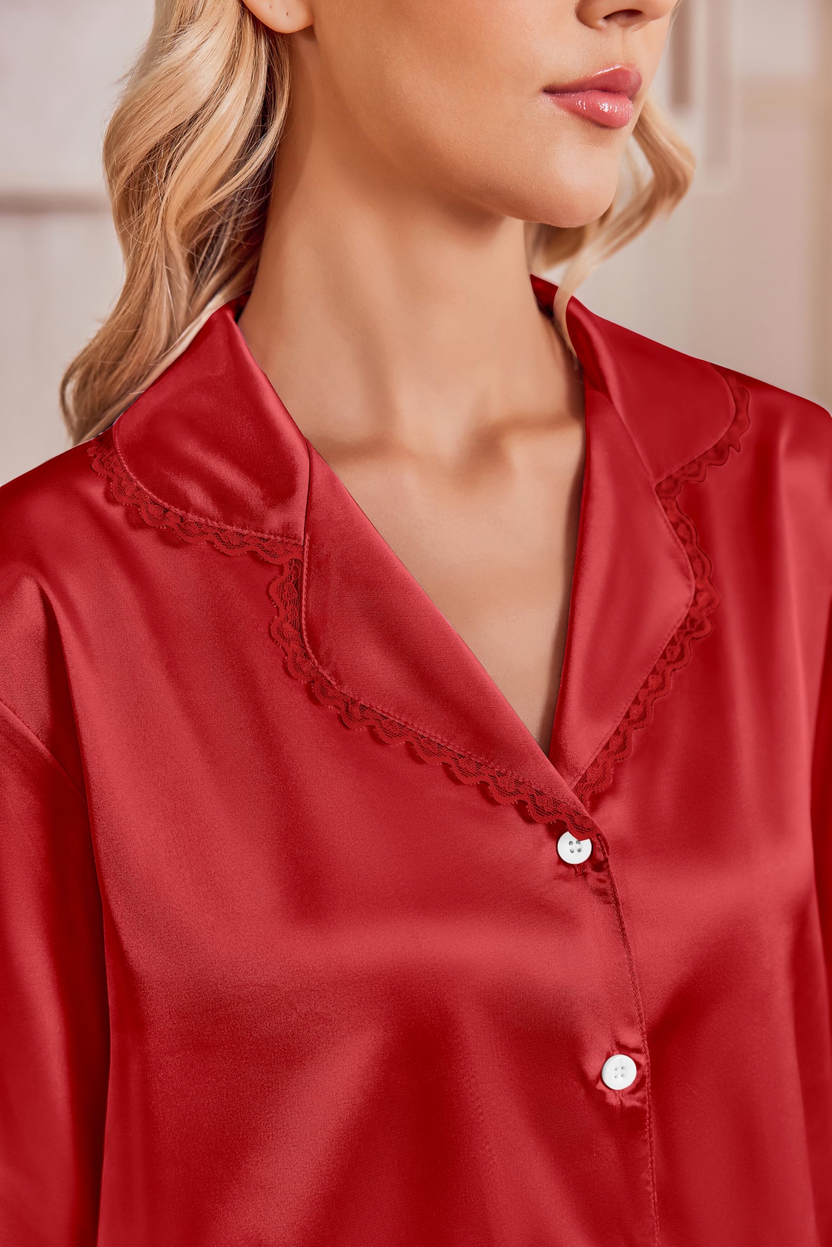 Ekouaer Satin Pajamas for Women Set 2 Piece Silk Pjs Long Sleeve Lounge Set