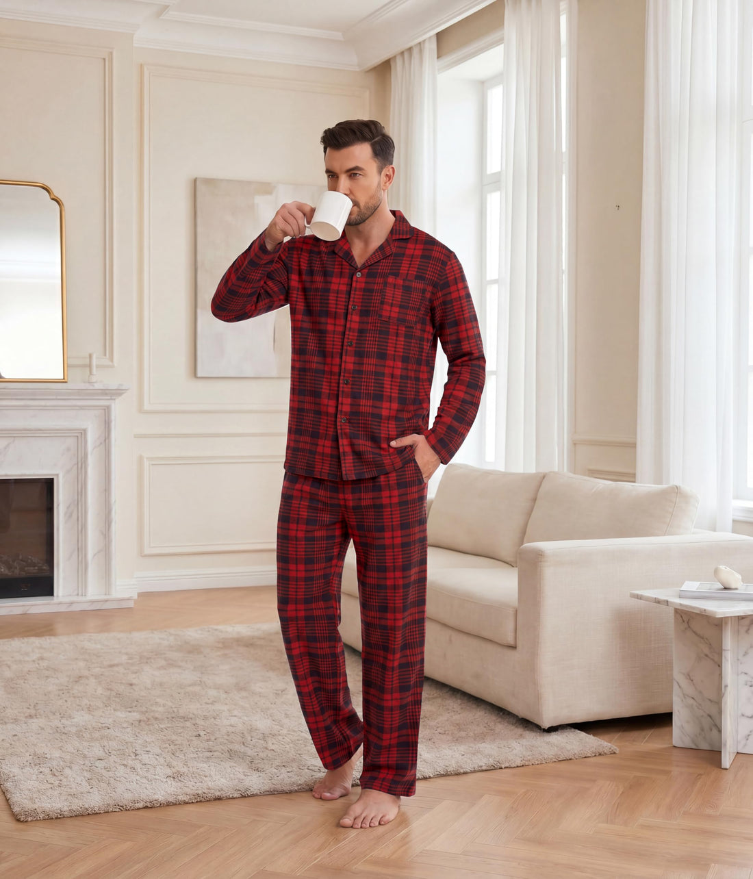 Ekouaer Mens Pajamas Set Long Sleeve Button Down Pjs Long Pants with Pocket