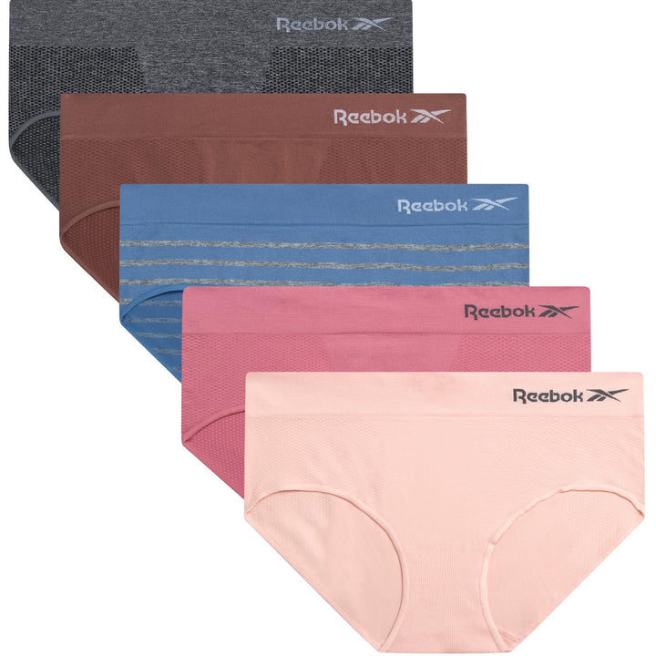 Reebok Womens Hipster Panties Underwear, Stretch Tag-Free Waistband 5 Pack | Reliable Comfort and Practical Value for Everyday Wear, Flexible Performance Fabric Flexes with Every Movement