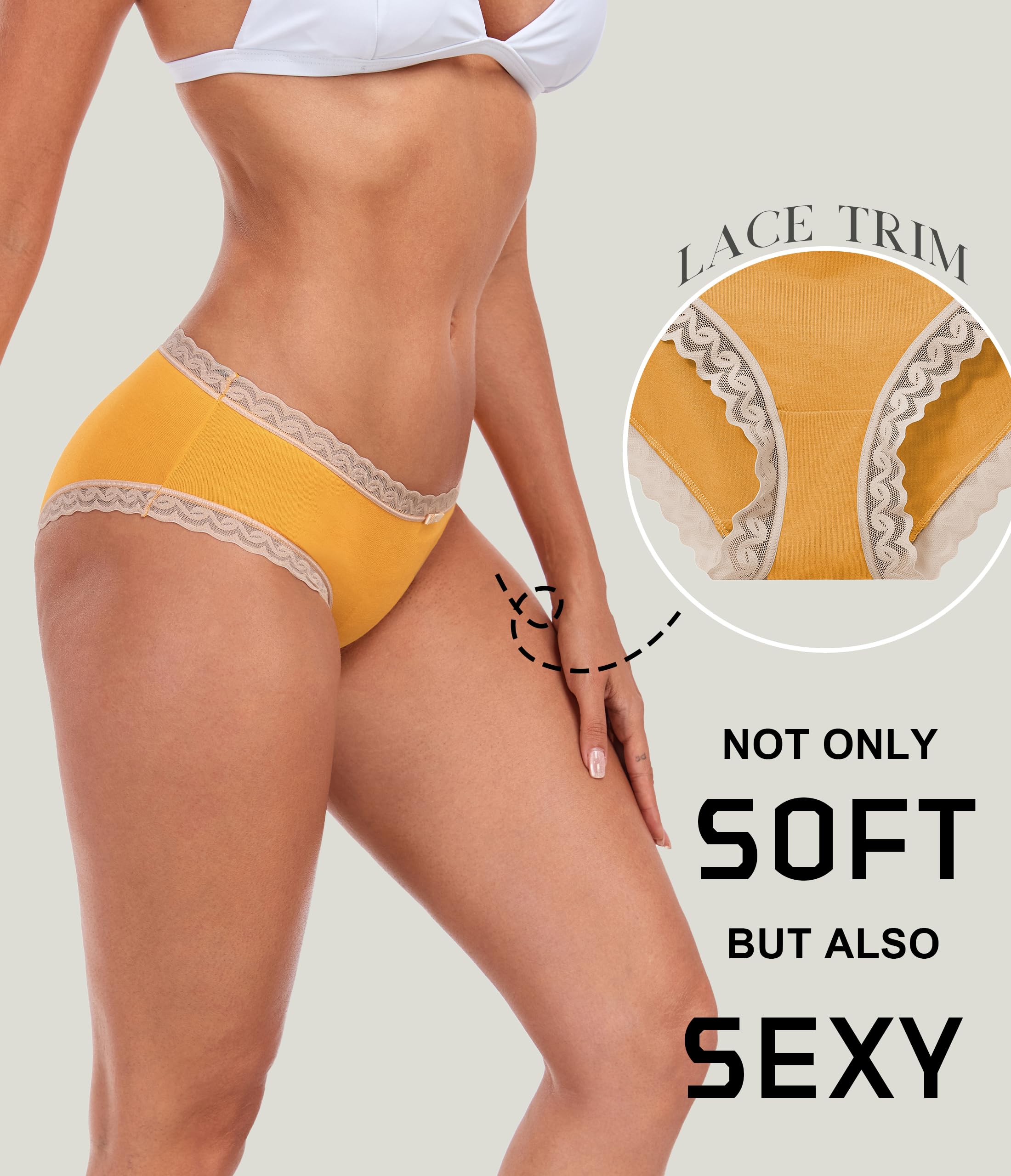 ANLIQI Womens Underwear Lace Trim Hipster Panties Pack Soft Moisture Wicking Cotton Bikini Briefs Cool Undies Underpants