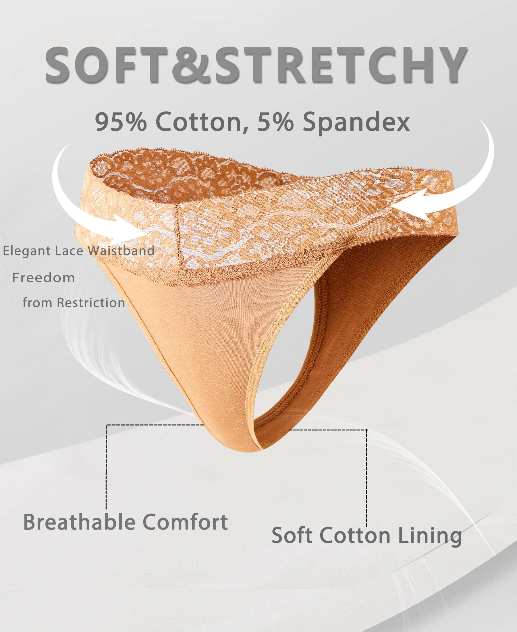 READY TO LOVE Cotton Underwear for Women Lace Sexy Soft Thongs Low Rise T-Back Lingerie Stretchy Ladies Panties