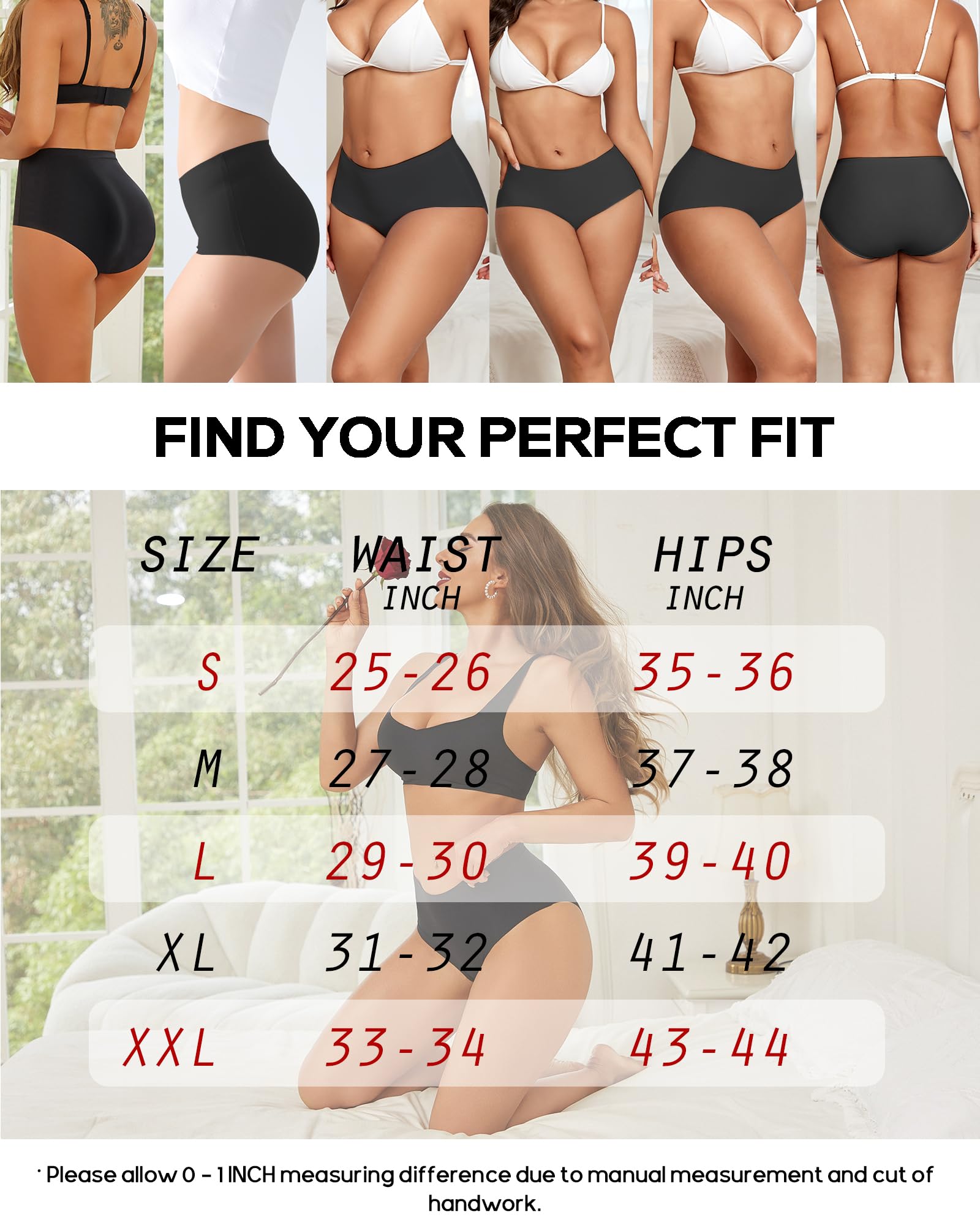 High Waisted Seamless Underwear for Women Full Coverage Hiphugger High Rise Silky No Show Briefs Panties 6 Pack