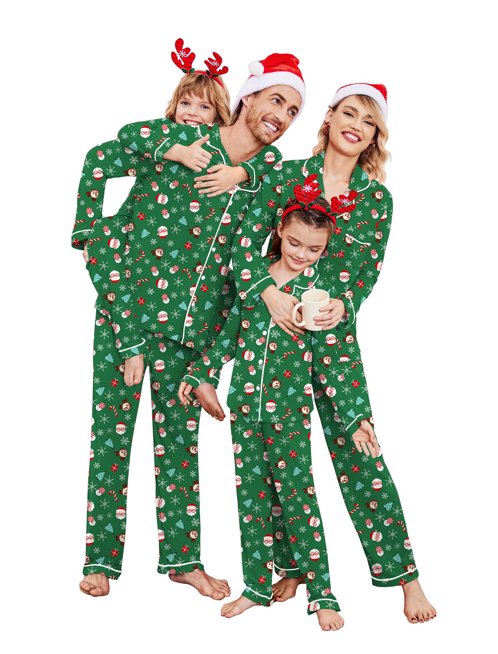Ekouaer Christmas Family Matching Pajamas Long Sleeve Button Down Pj Set