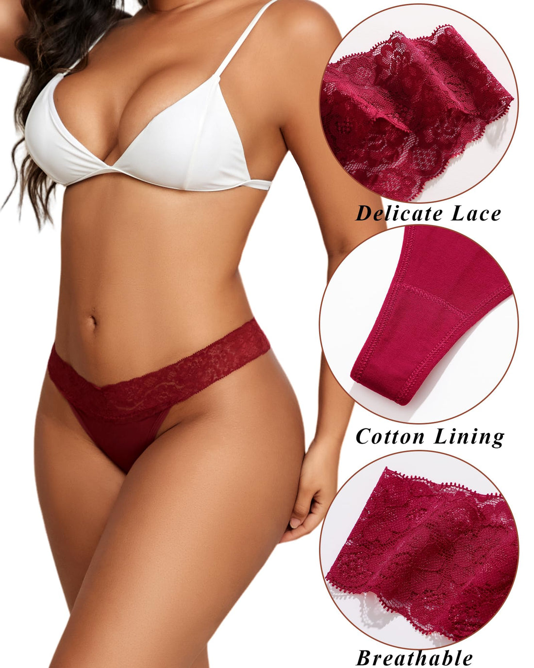 READY TO LOVE Cotton Underwear for Women Lace Sexy Soft Thongs Low Rise T-Back Lingerie Stretchy Ladies Panties