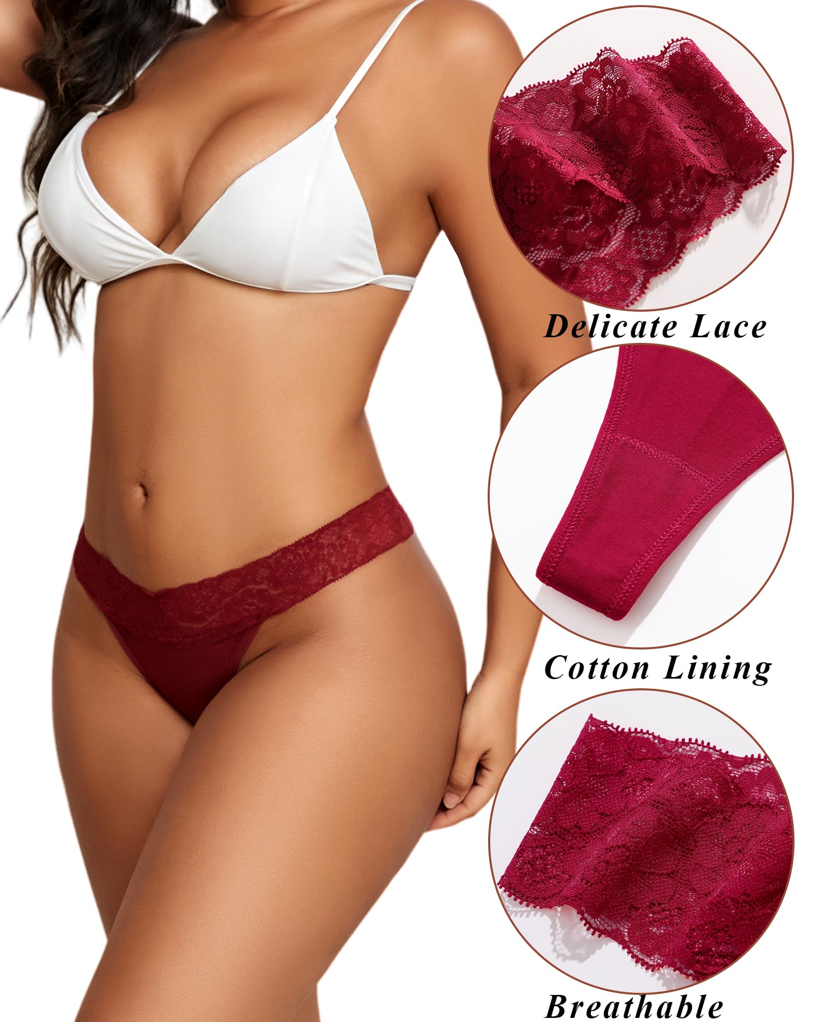 READY TO LOVE Cotton Underwear for Women Lace Sexy Soft Thongs Low Rise T-Back Lingerie Stretchy Ladies Panties