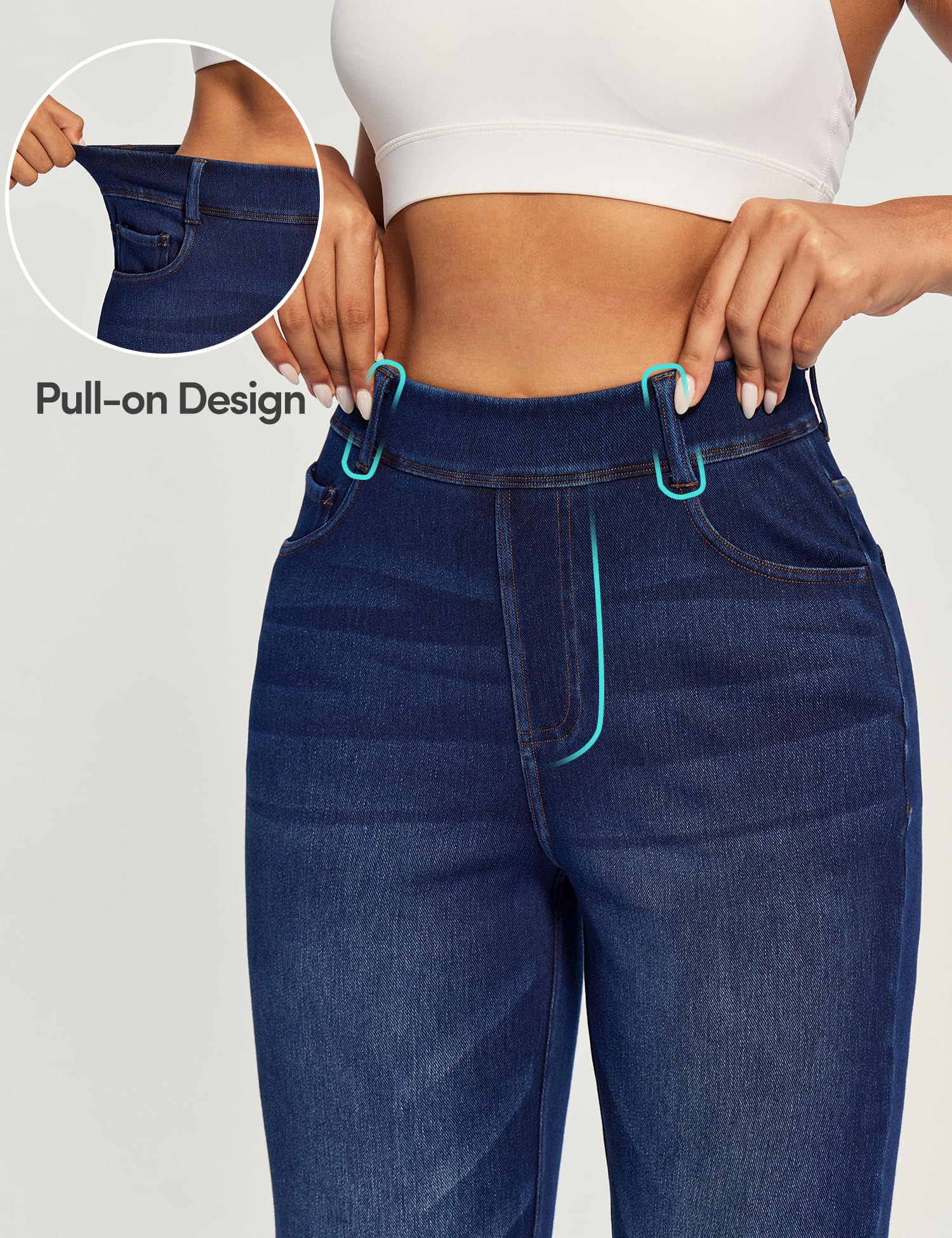 IUGA Straight Leg Jeans for Women Stretchy Pull On Sweatpant Jeans Women High Waisted Bootcut Jean Trendy Denim Pants