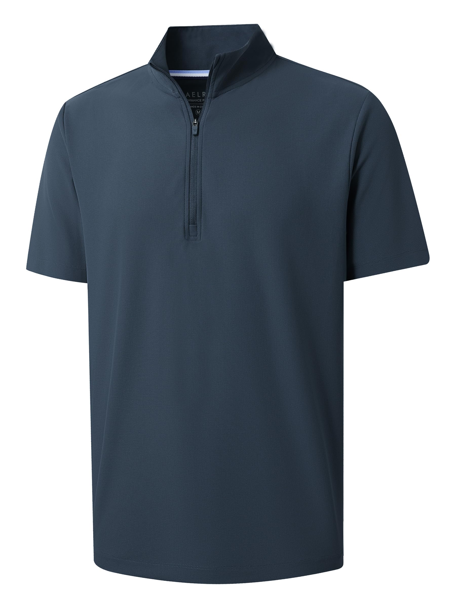 M MAELREG Golf Shirt for Men Zipper Waffle Texture Moisture Wicking Dry Fit Collared Lightweight Mens Polo Shirt Short Sleeve