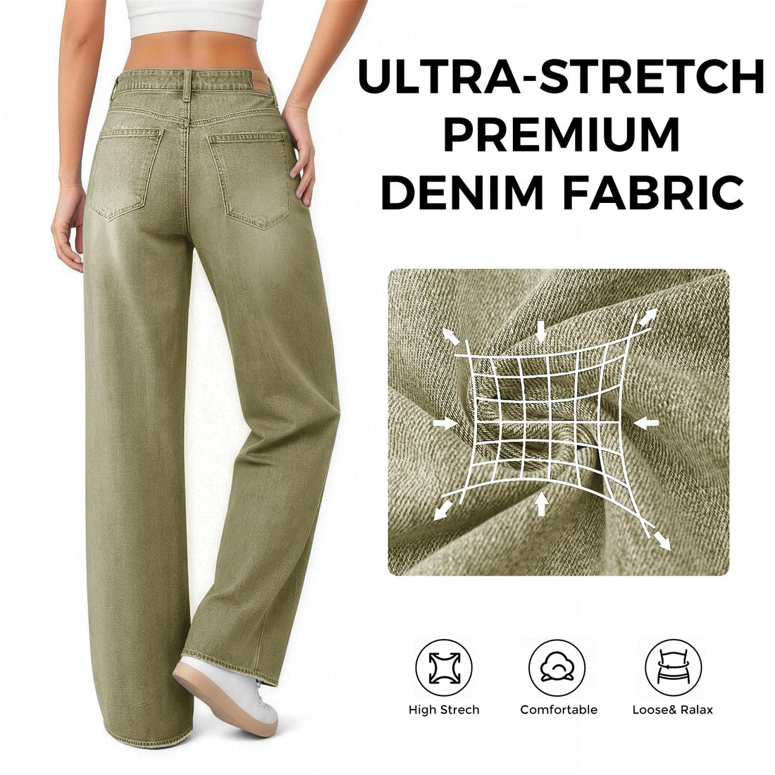 Women's Wide Leg Jeans High Waisted Baggy Straight Leg Loose Stretchy Casual Denim Pants