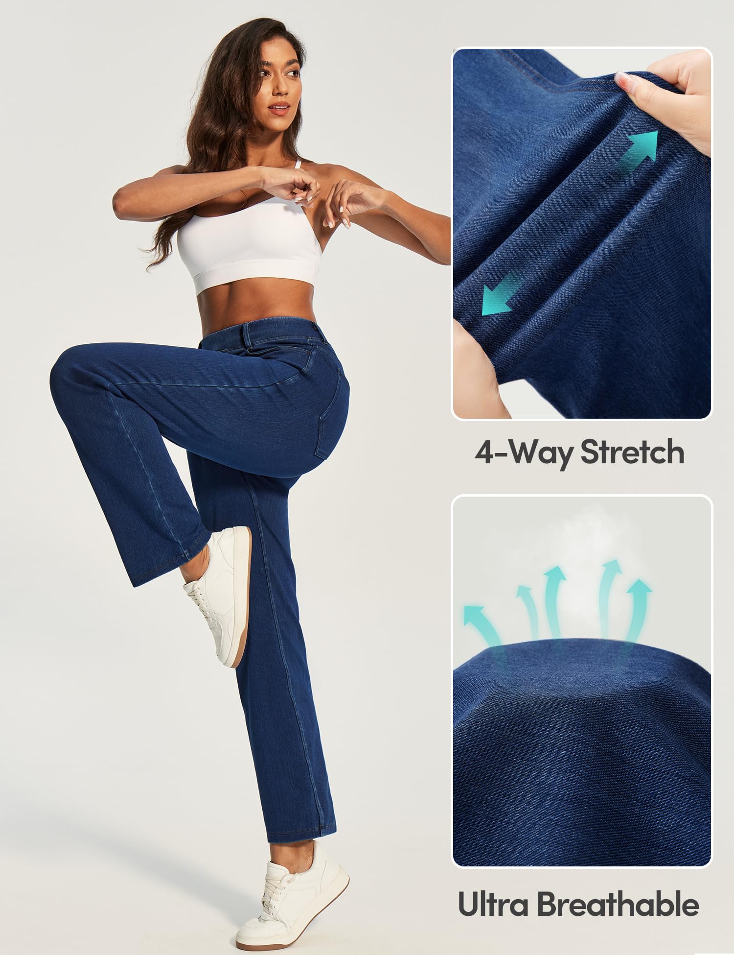 IUGA Straight Leg Jeans for Women Stretchy Pull On Sweatpant Jeans Women High Waisted Bootcut Jean Trendy Denim Pants