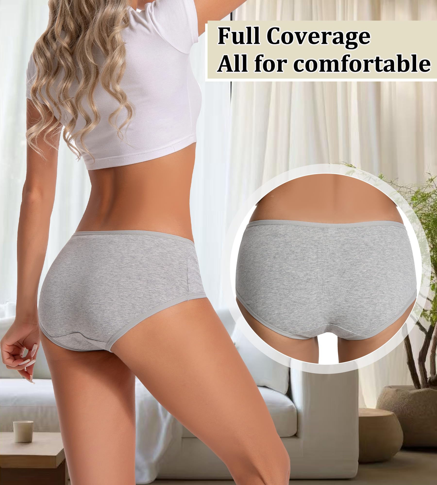 dmuveo Womens Underwear Cotton Soft Hipster Full Coverage Ladies Stretch Panties (Regular & Plus Size)