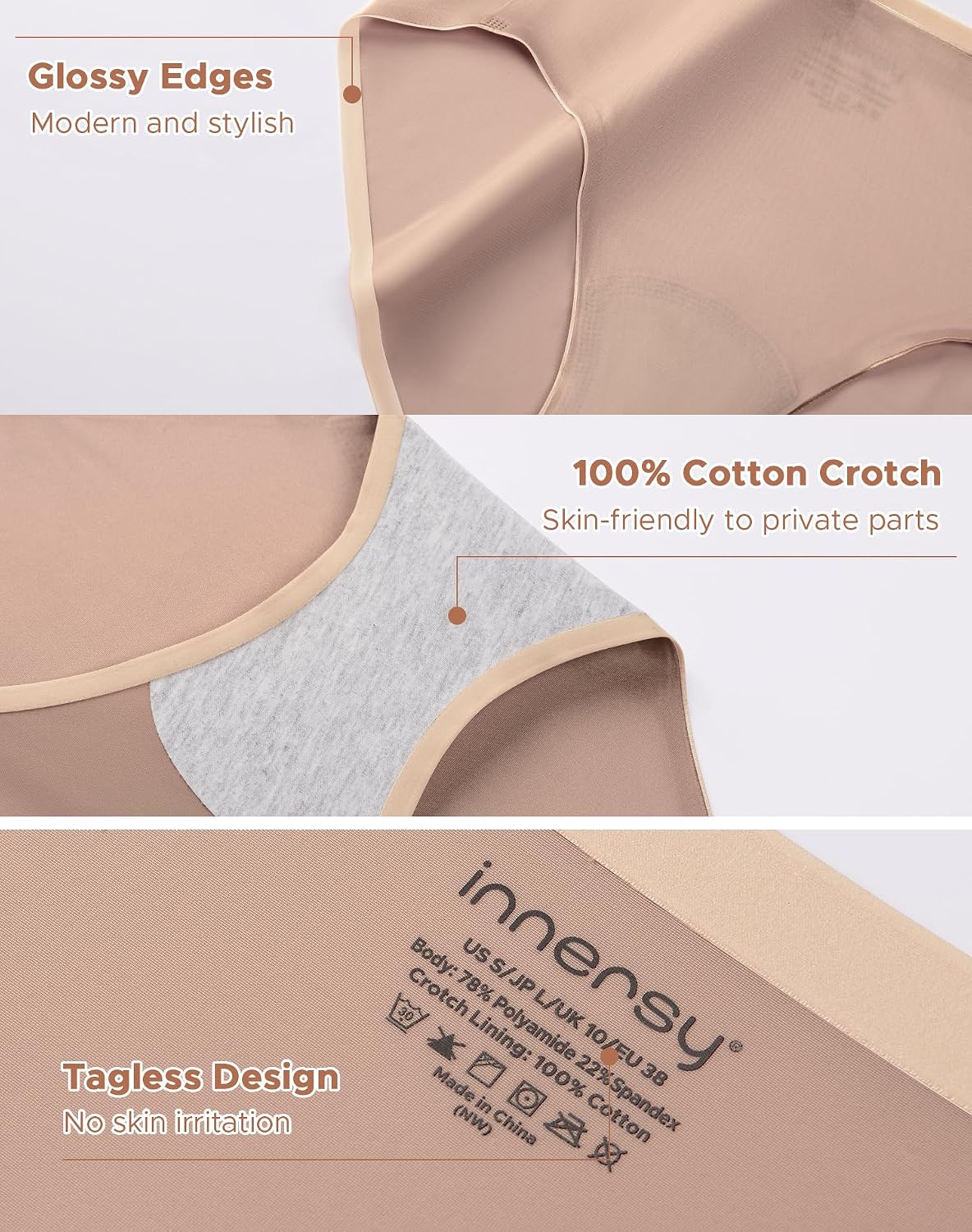 INNERSY Women's Seamless Underwear Silky Hipster 6-Pack