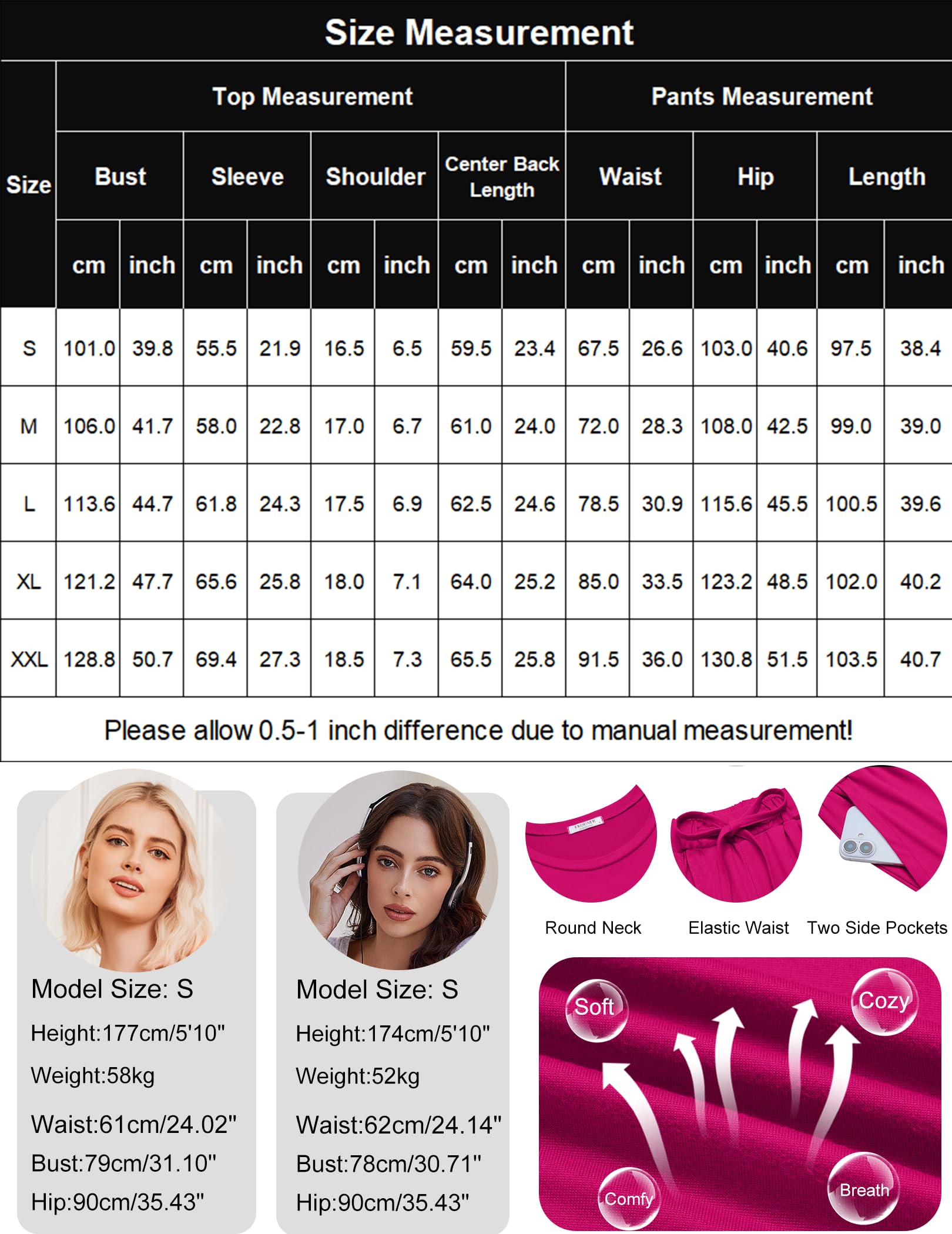 Ekouaer 2 Pack Womens Pajamas Sets Short Sleeve Long Pants Pjs Lounge Set