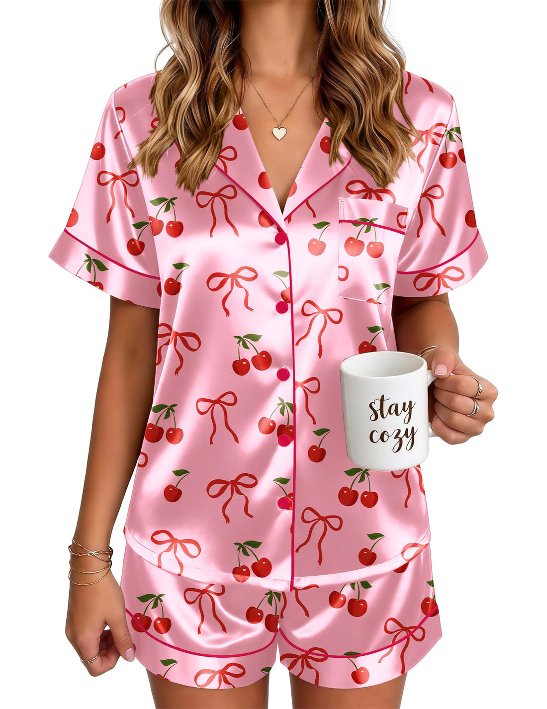 Ekouaer Satin Pajamas for Women Silk Pjs Short Set 2 Piece Lounge Sets