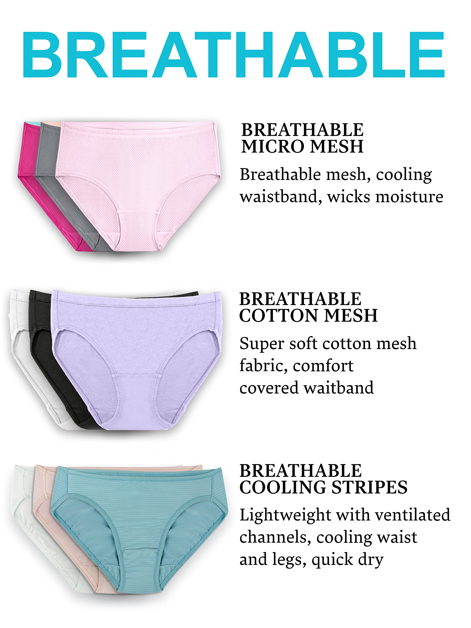 Fruit of the Loom womens Breathable Underwear, Moisture Wicking Keeps You Cool & Comfortable, Available in Plus Size