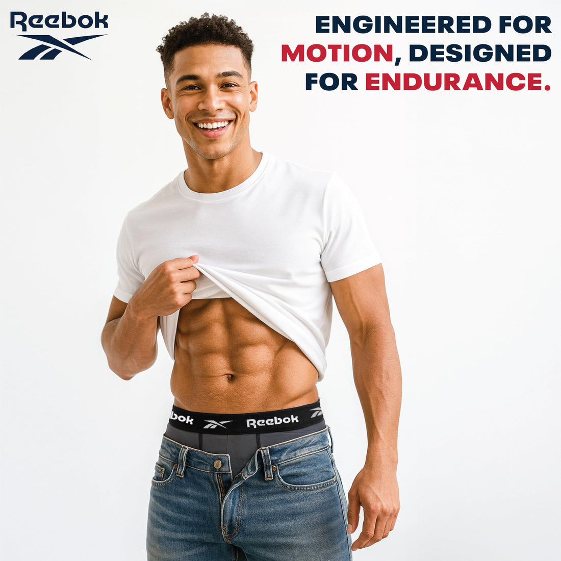 Reebok Mens Boxer Briefs - 4 Pack Underwear with Contour Pouch, 6'' Inseam | Athletic Stretch Performance Moisture-Wicking Fabric, No Fly Pouch, Tag-Free Waistband