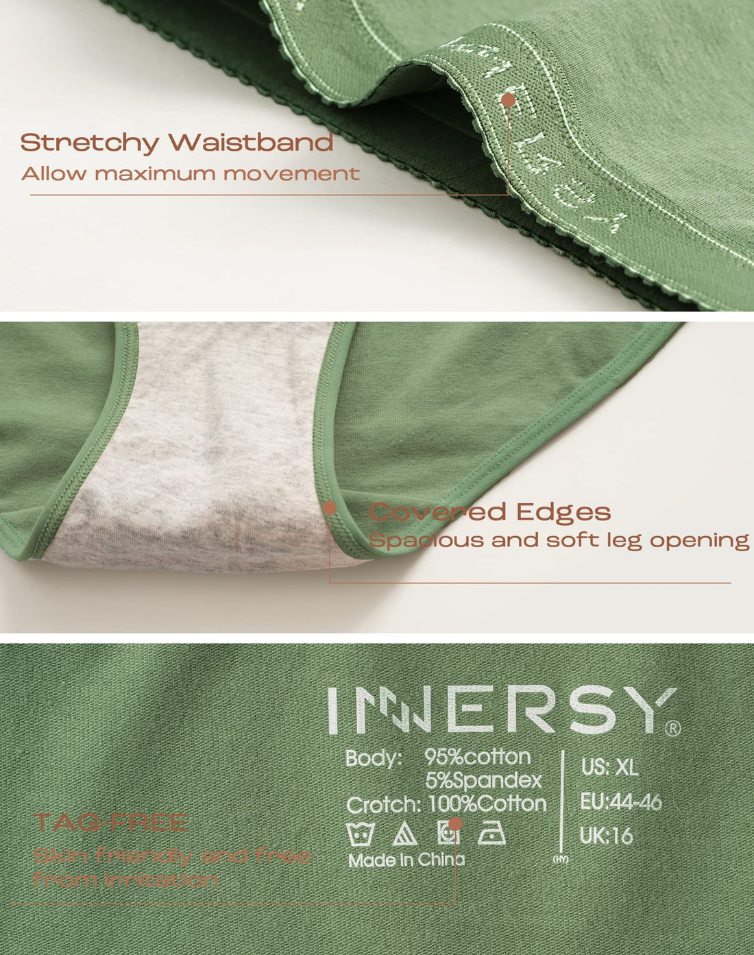 INNERSY Plus Size XL-6XL Big Curvy Woman Cotton Underwear High Waist Briefs 5-Pack