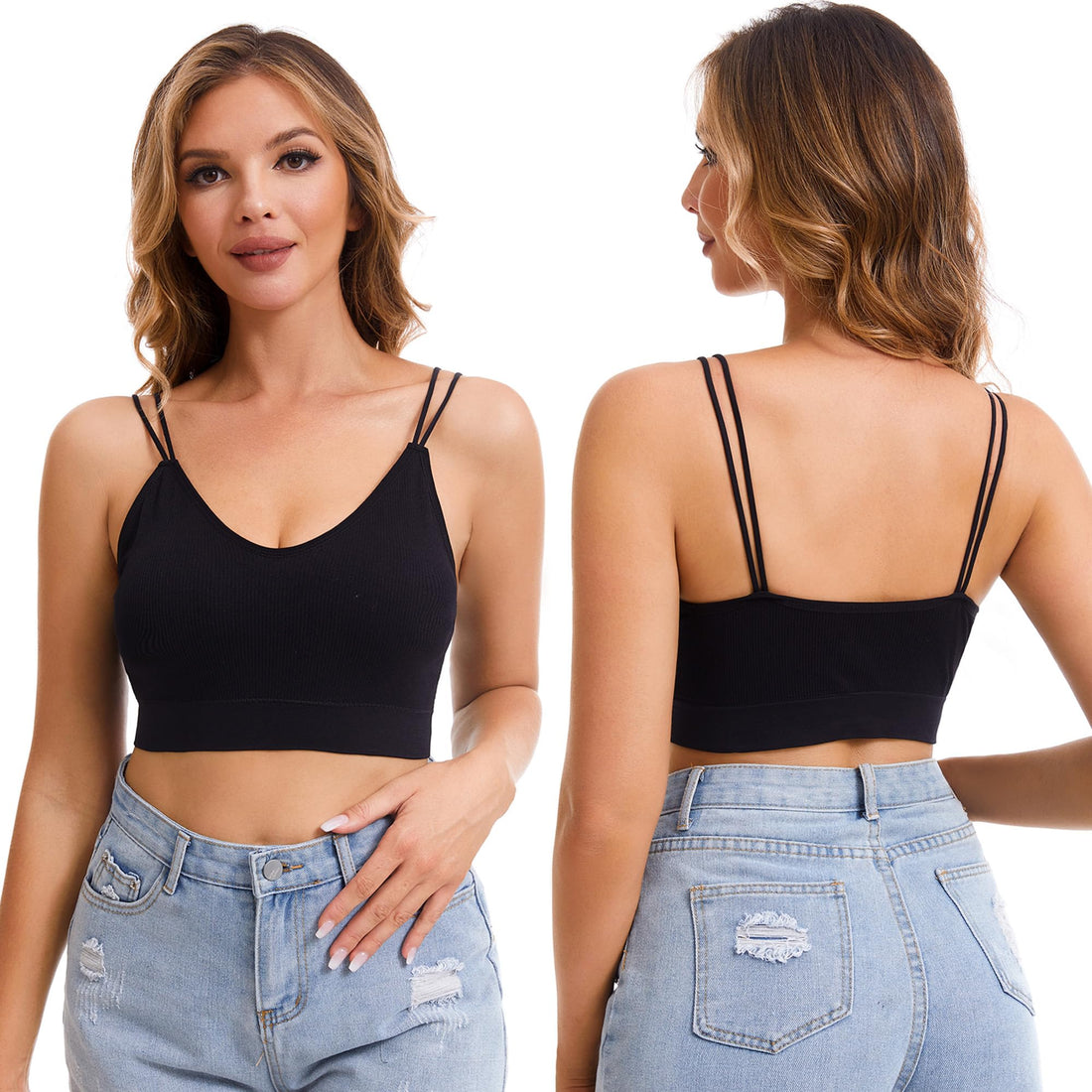 BQTQ 6 Pcs V Neck Bralettes for Women Padded Bralette with Straps Seamless Bra