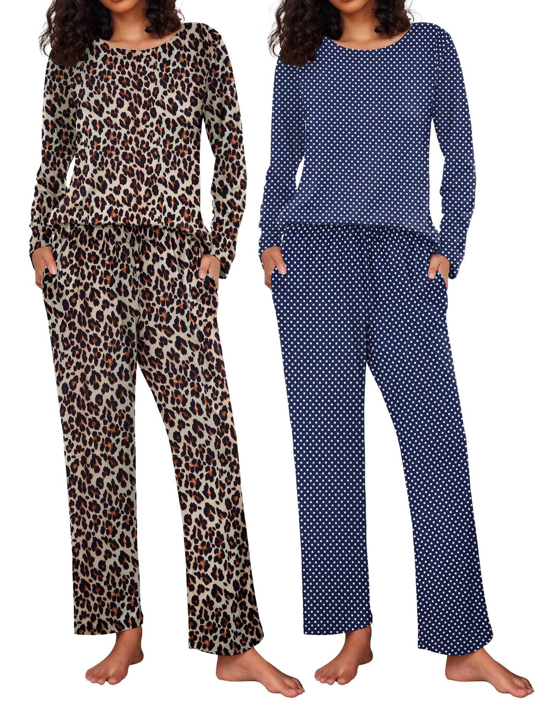 Ekouaer Women's 2 Pack Pajama Sets Long Sleeve Lounge Set Soft Comfy Pjs