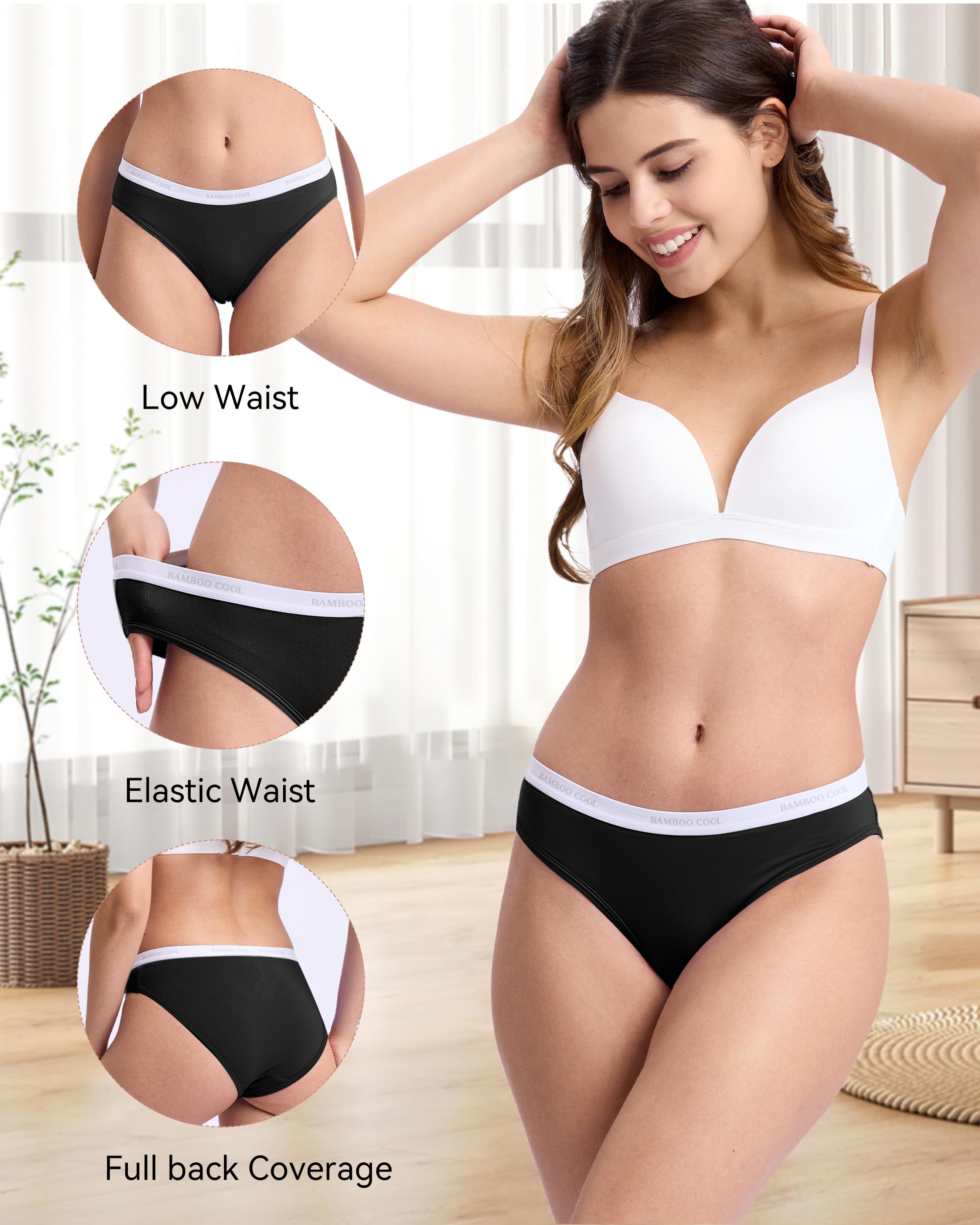 BAMBOO COOL Womens Underwear Bikini Underpants Hipster Ladies Panties Soft Stretch Breathable Panties for Women, 5-Pack