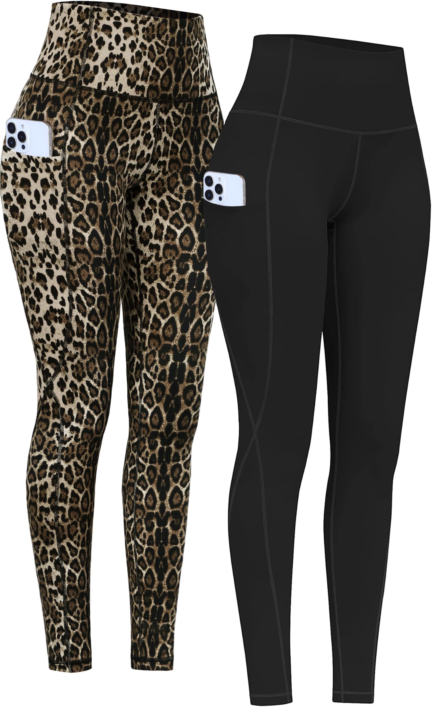 PHISOCKAT 2 Pack High Waist Yoga Pants with Pockets Tummy Control Leggings | Compression Leggings For Women,Non See-Through,4 Way Stretch,Breathable Fabric, Workout Leggings