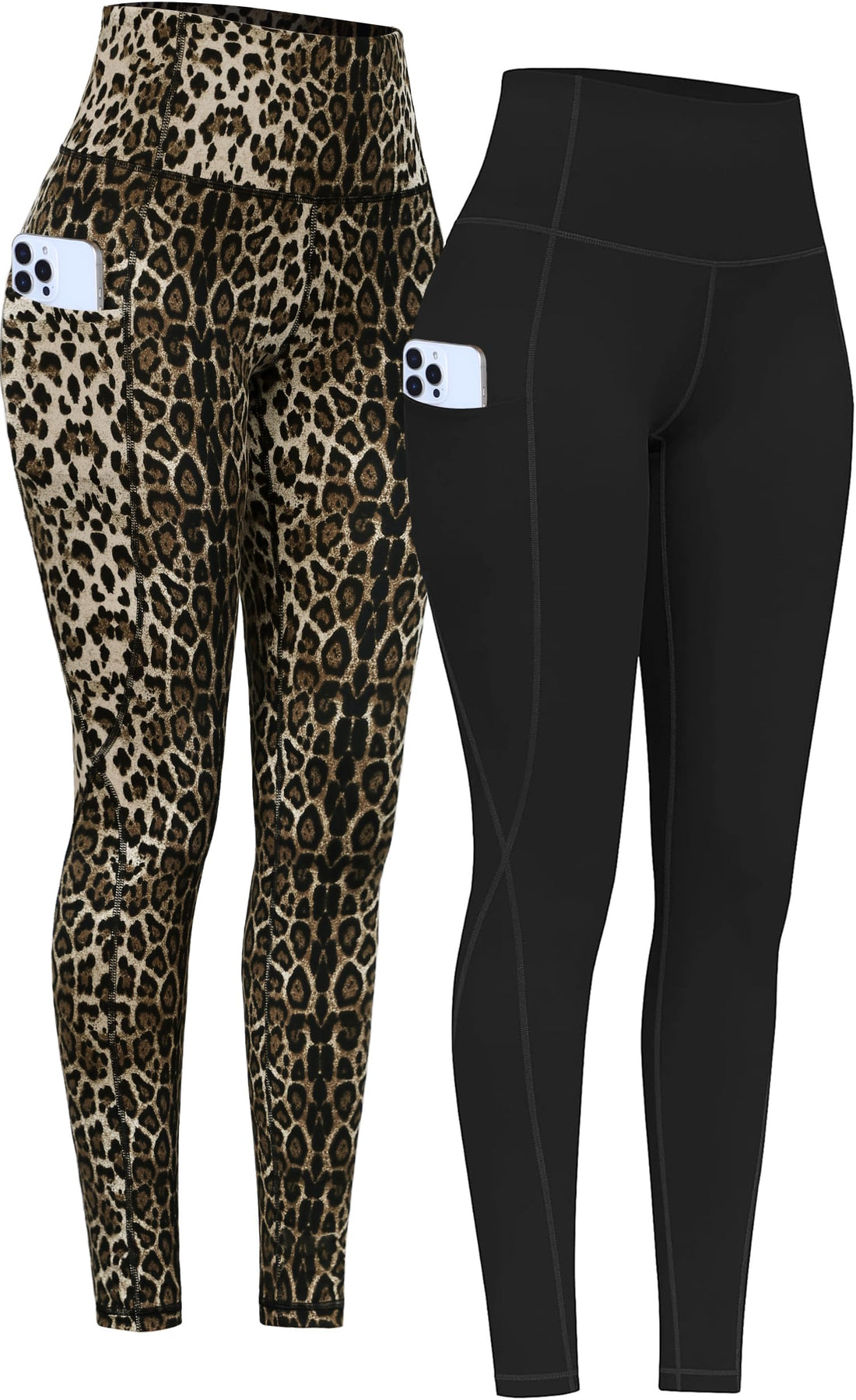 PHISOCKAT 2 Pack High Waist Yoga Pants with Pockets Tummy Control Leggings | Compression Leggings For Women,Non See-Through,4 Way Stretch,Breathable Fabric, Workout Leggings